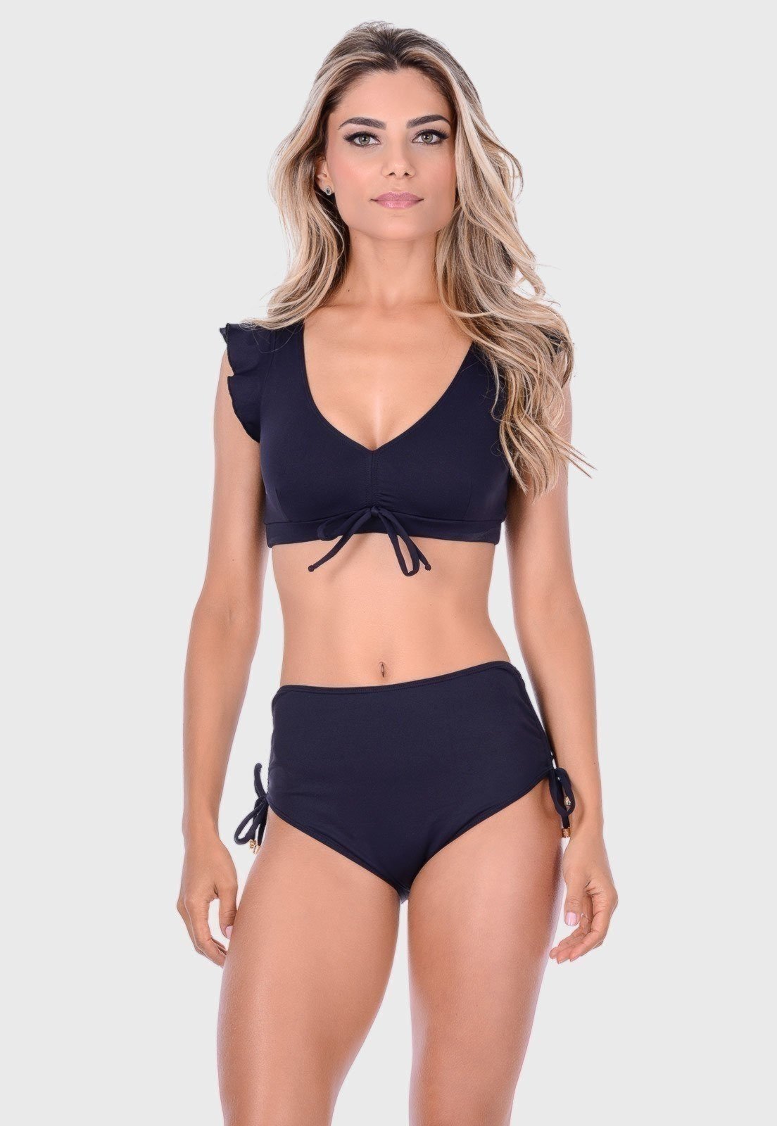 Biquíni Summer Soul Babado de Hot Pants Preto