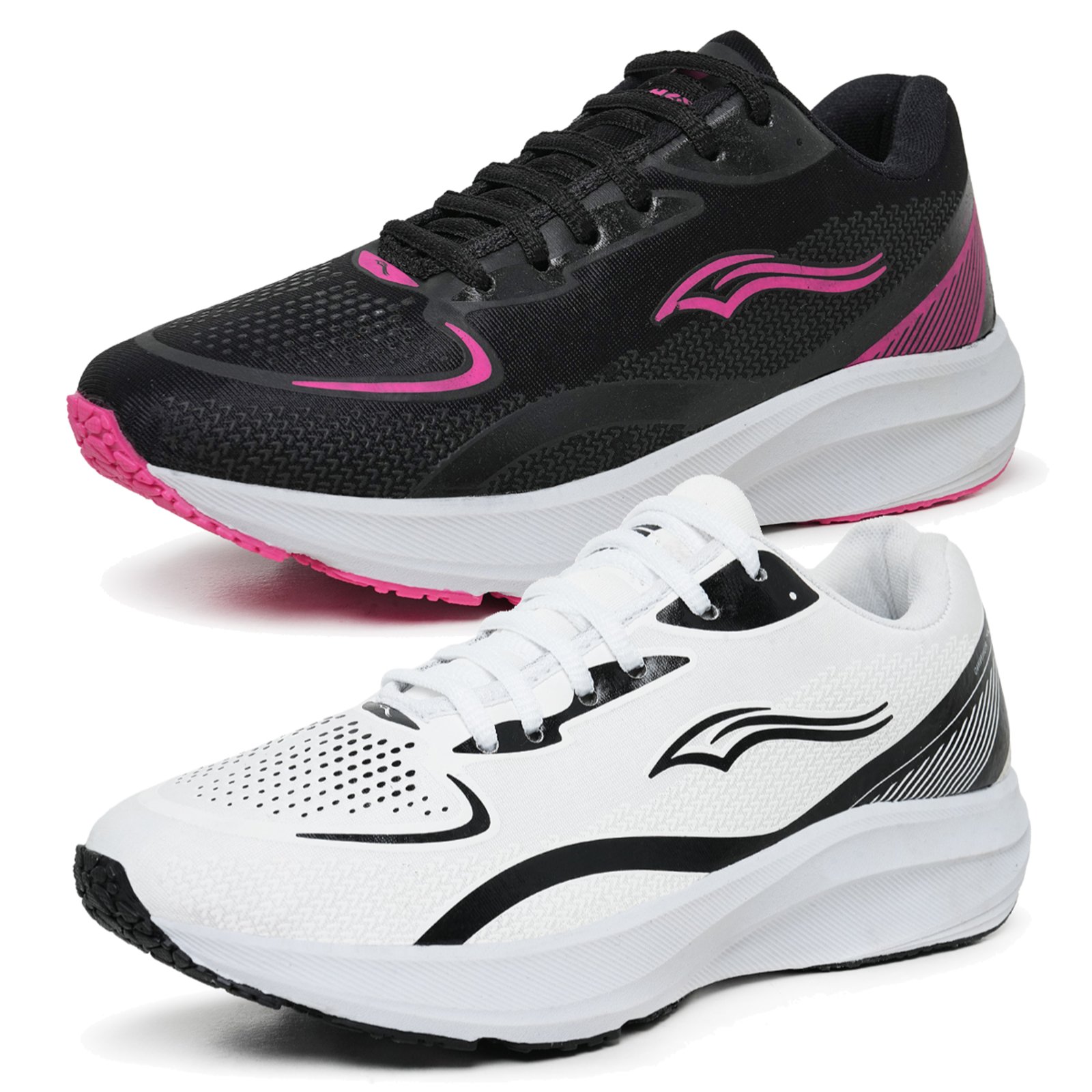 Kit 2 Tênis Feminino Ortopédico de Caminhada Academia Leve Confortável Branco e Preto Pink