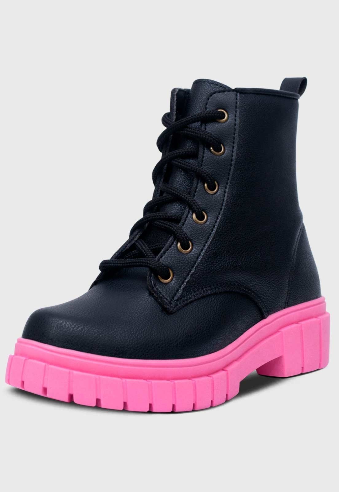 Vista 3 Infantil - Kit Bolsa e Bota Coturno Feminino Pópidi Preto pink/preto pink Pópidí pink/preto pink