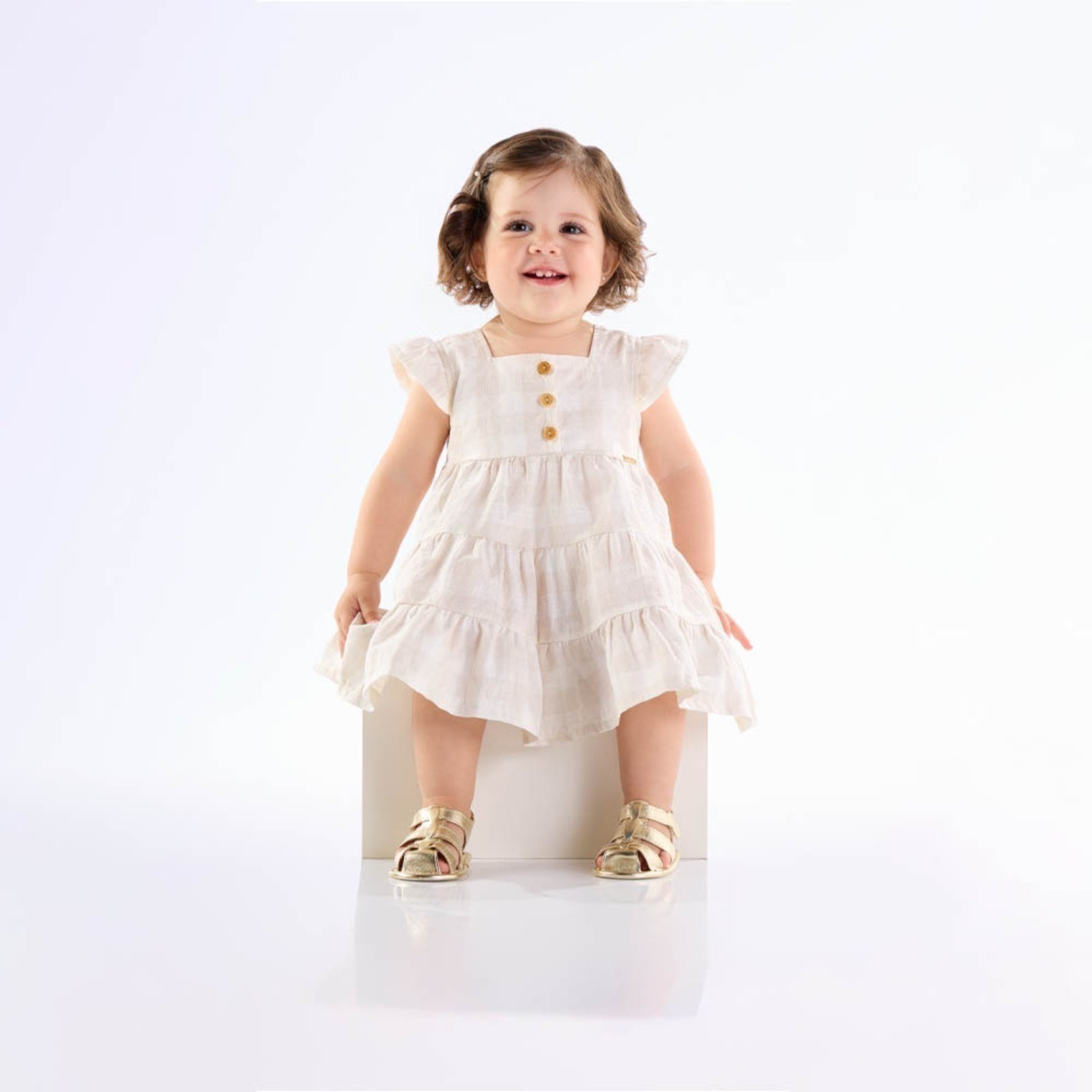 Infantil – Vestido Menina – Xadrez Off White – 50512-1315 Bege