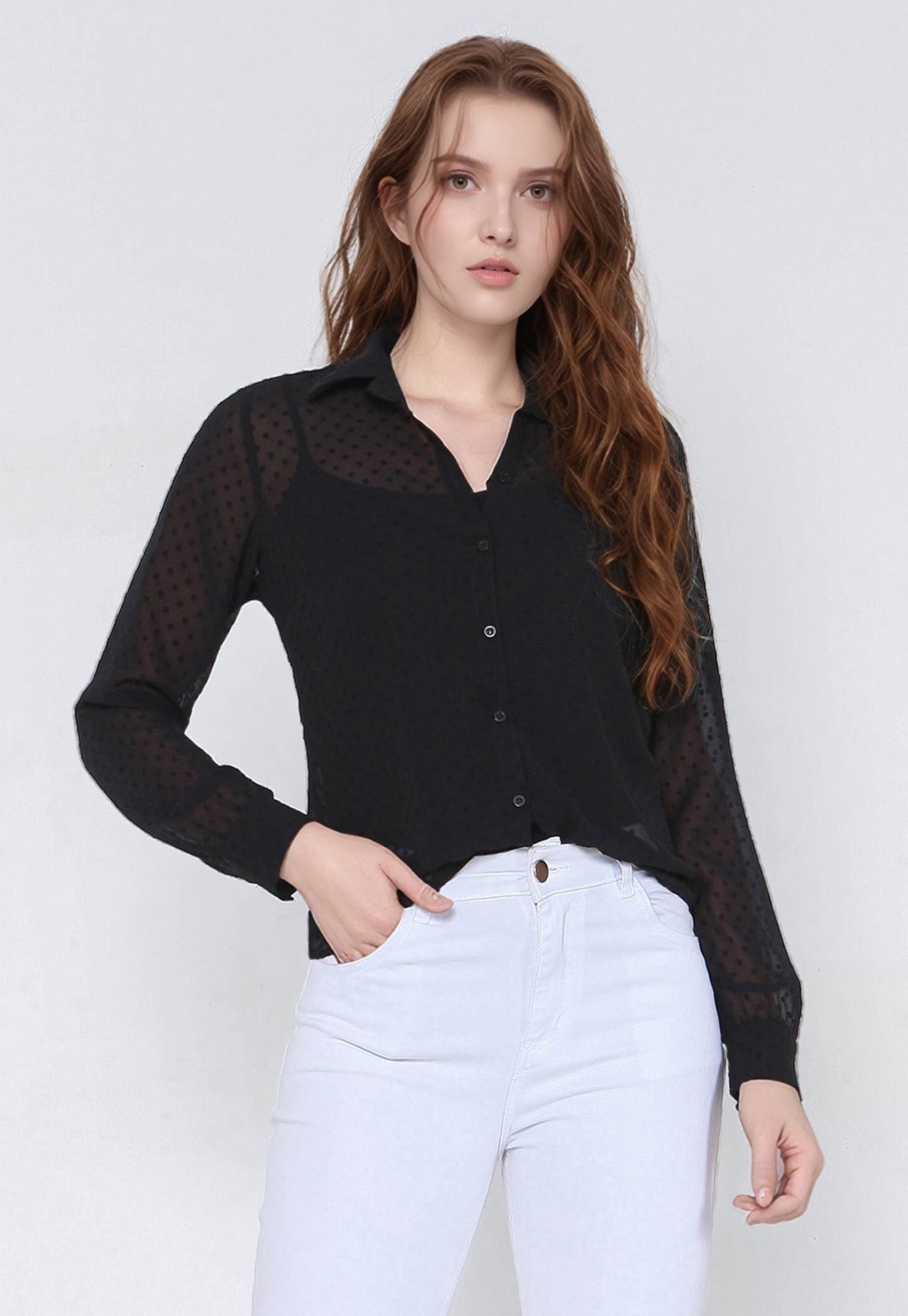 Camisa Intens Manga Longa Crepe Devore Preto