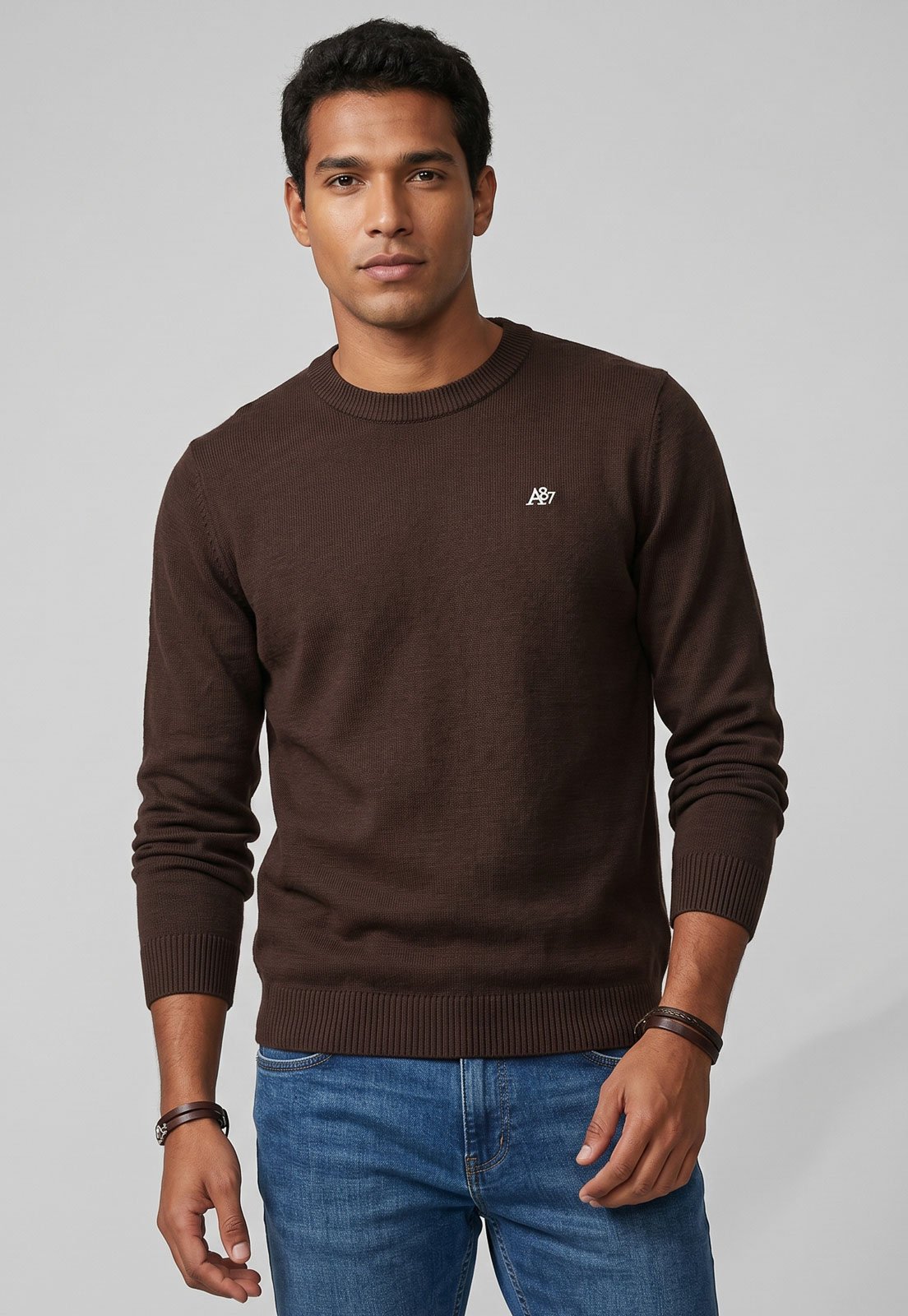 Suéter Tricot Masculino Aeropostale Gola Redonda Marrom