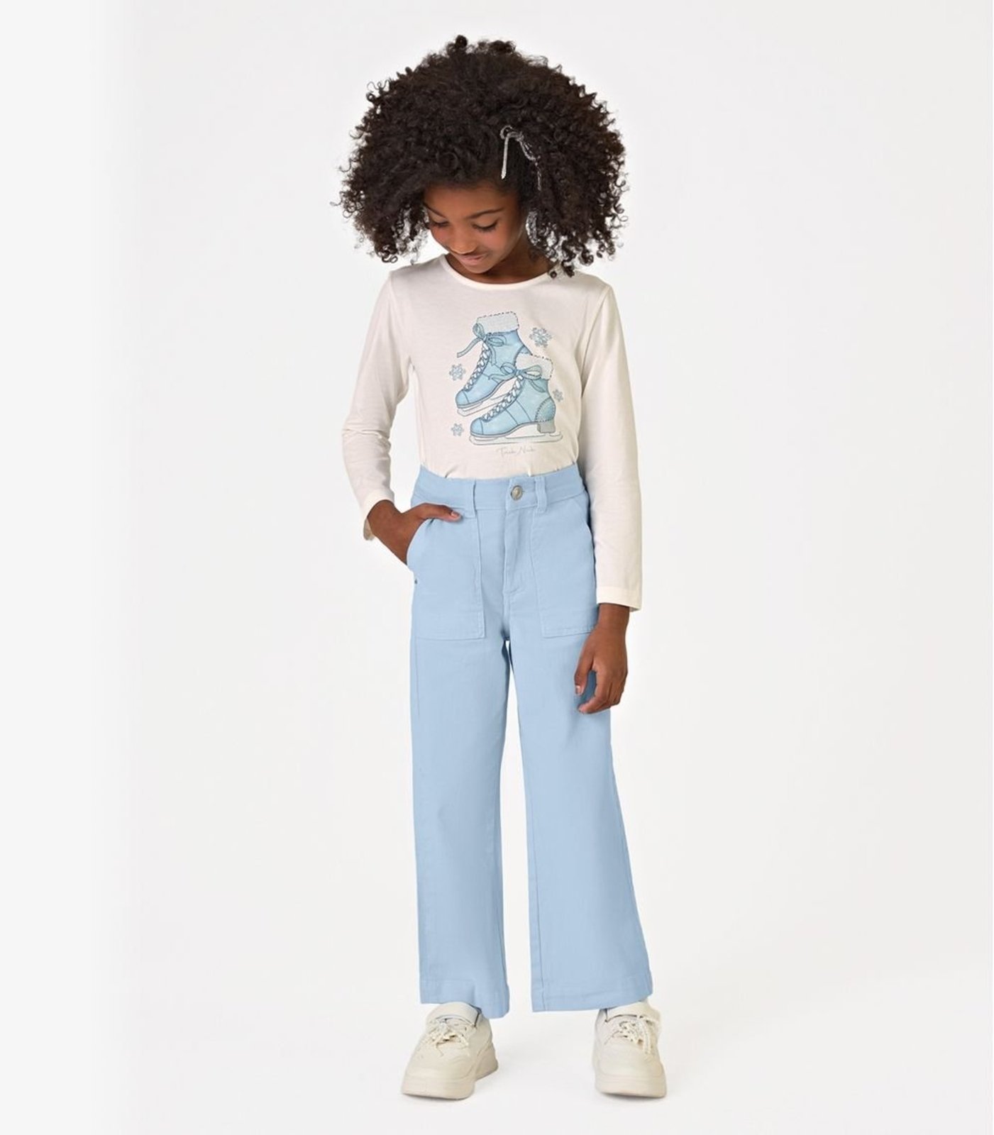 Infantil - Calça Feminina Wide Leg Sarja Trick Nick Azul