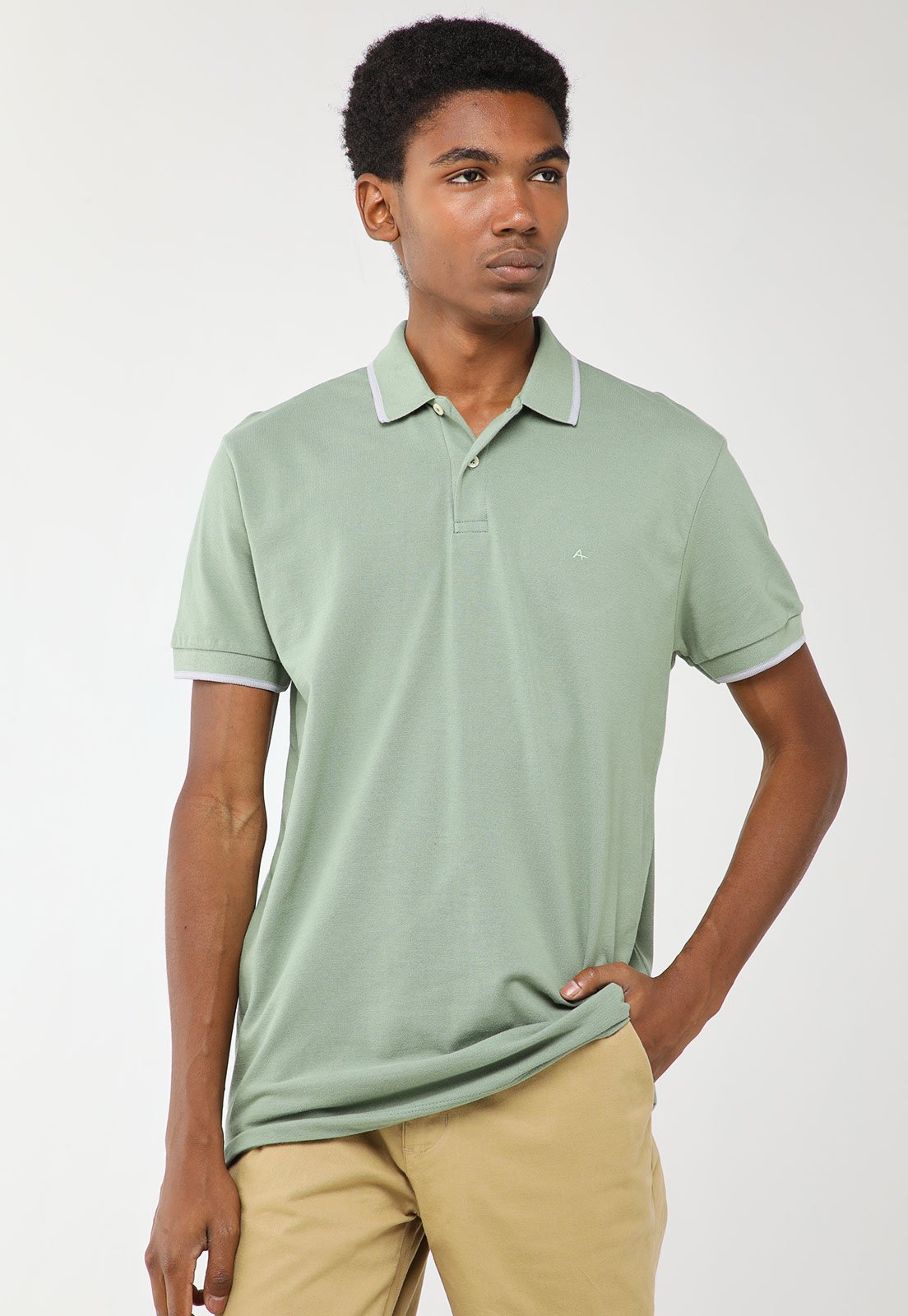 Polo Masculina Aramis Gola Contraste Verde Claro