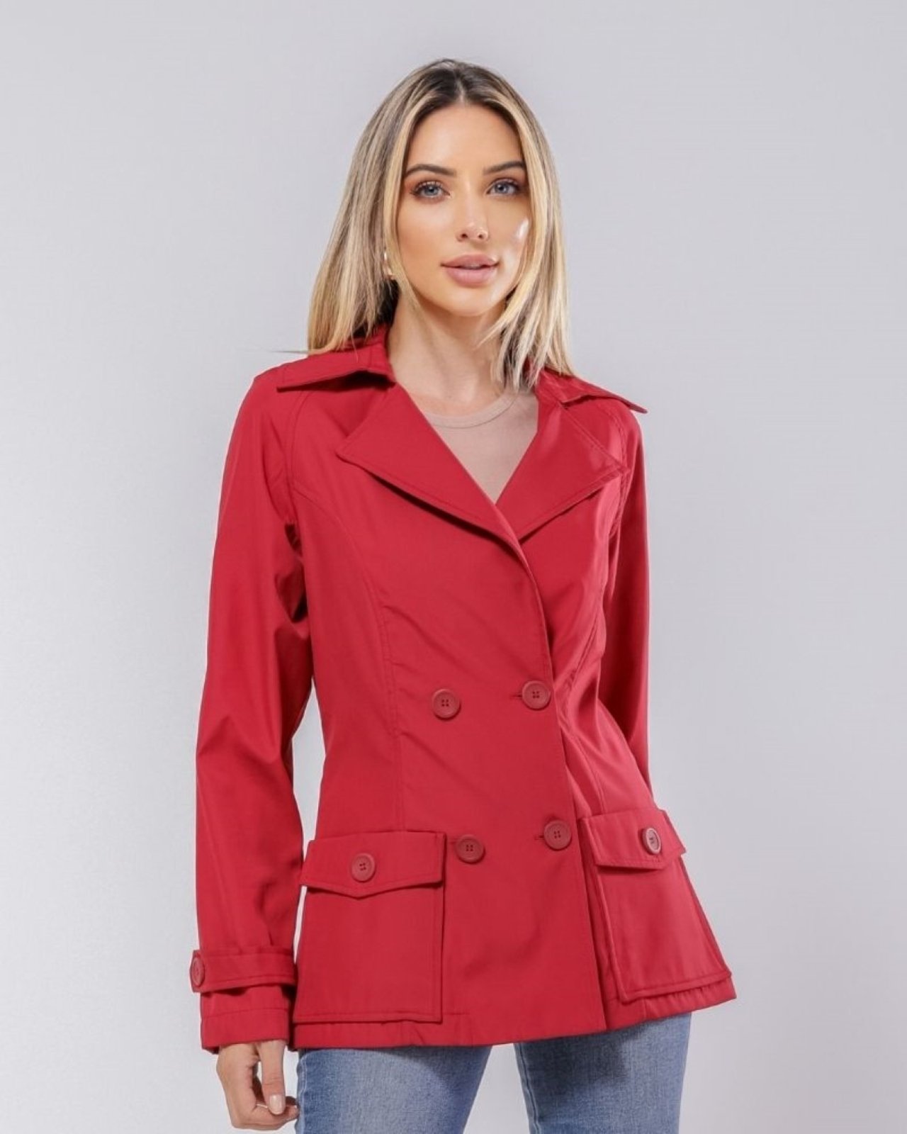 Vista 2 TRENCH COAT CURTO TRANSPASSADO POLLEN vermelho