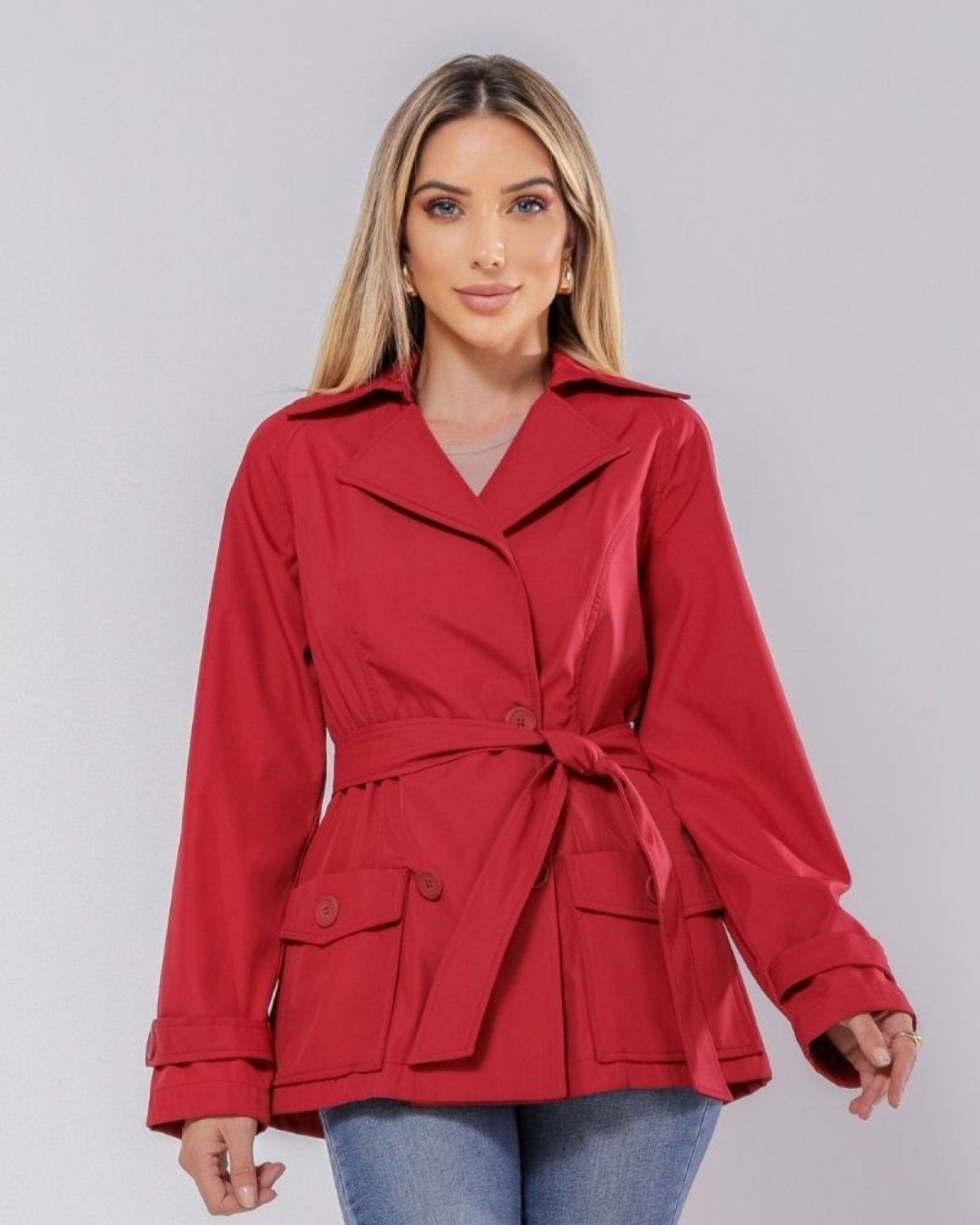 Vista 3 TRENCH COAT CURTO TRANSPASSADO POLLEN vermelho