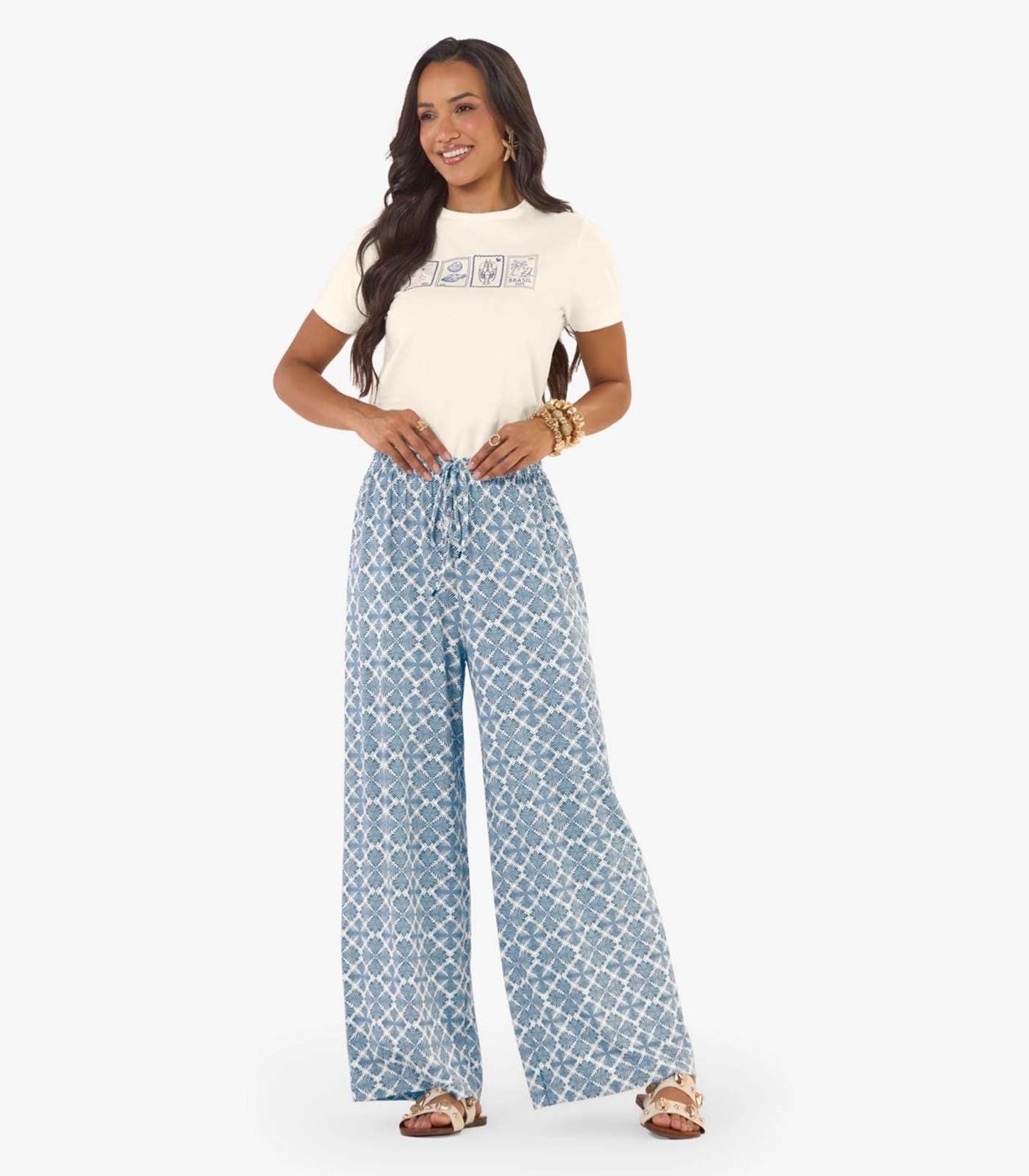 Blusa Feminina Meia Malha Com Estampa Rovitex Bege