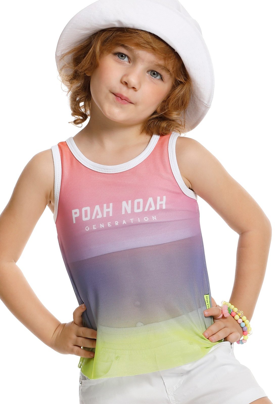 Vista 3 Infantil - Regata Tule Estampado Poah Noah 4 Banana Danger rosa Banana Danger rosa