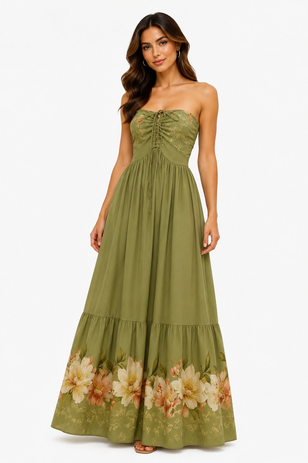 Vestido Longo D Bell Outlet Fashion Tomara Que Caia Floral Verde