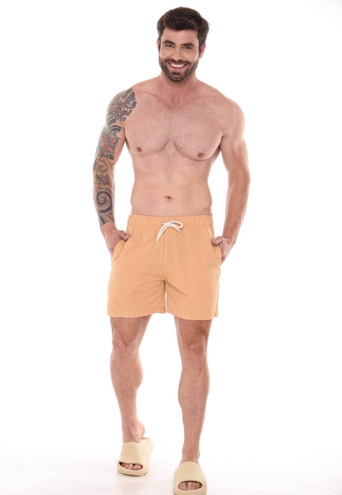 Bermuda Elegante Masculina Curta Caqui Mauricinho Confortável Tecido Premium