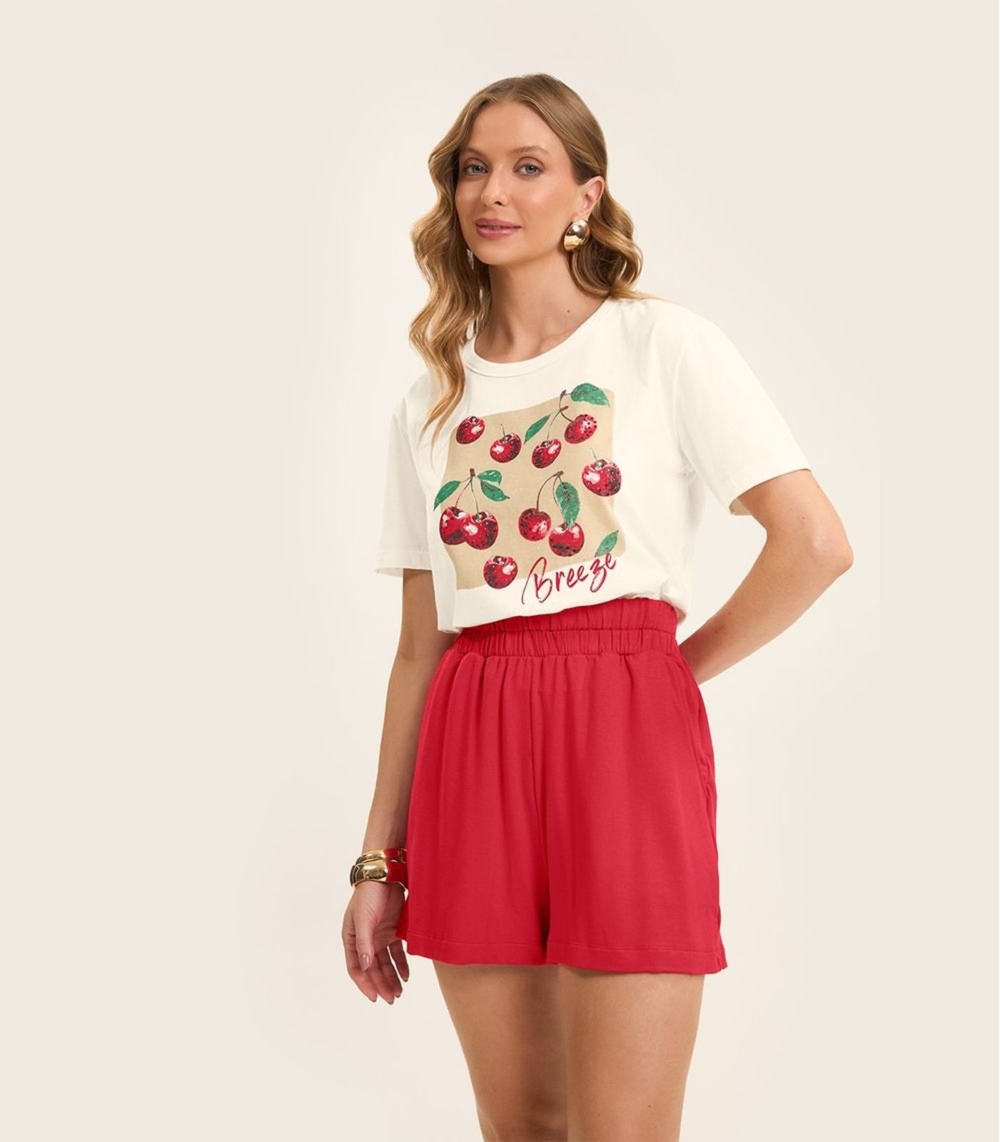 Camiseta Manga Curta Feminina Meia Malha Rovitex Bege