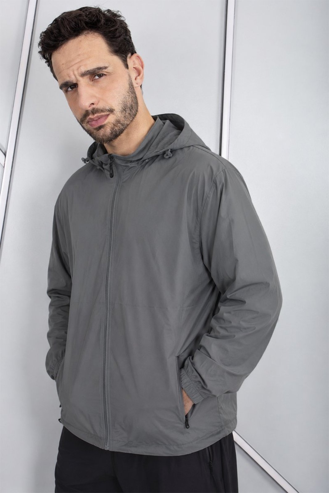 Jaqueta Masculina Corta Vento Nylon Impermeável Capuz Removível Bolso Frontal
