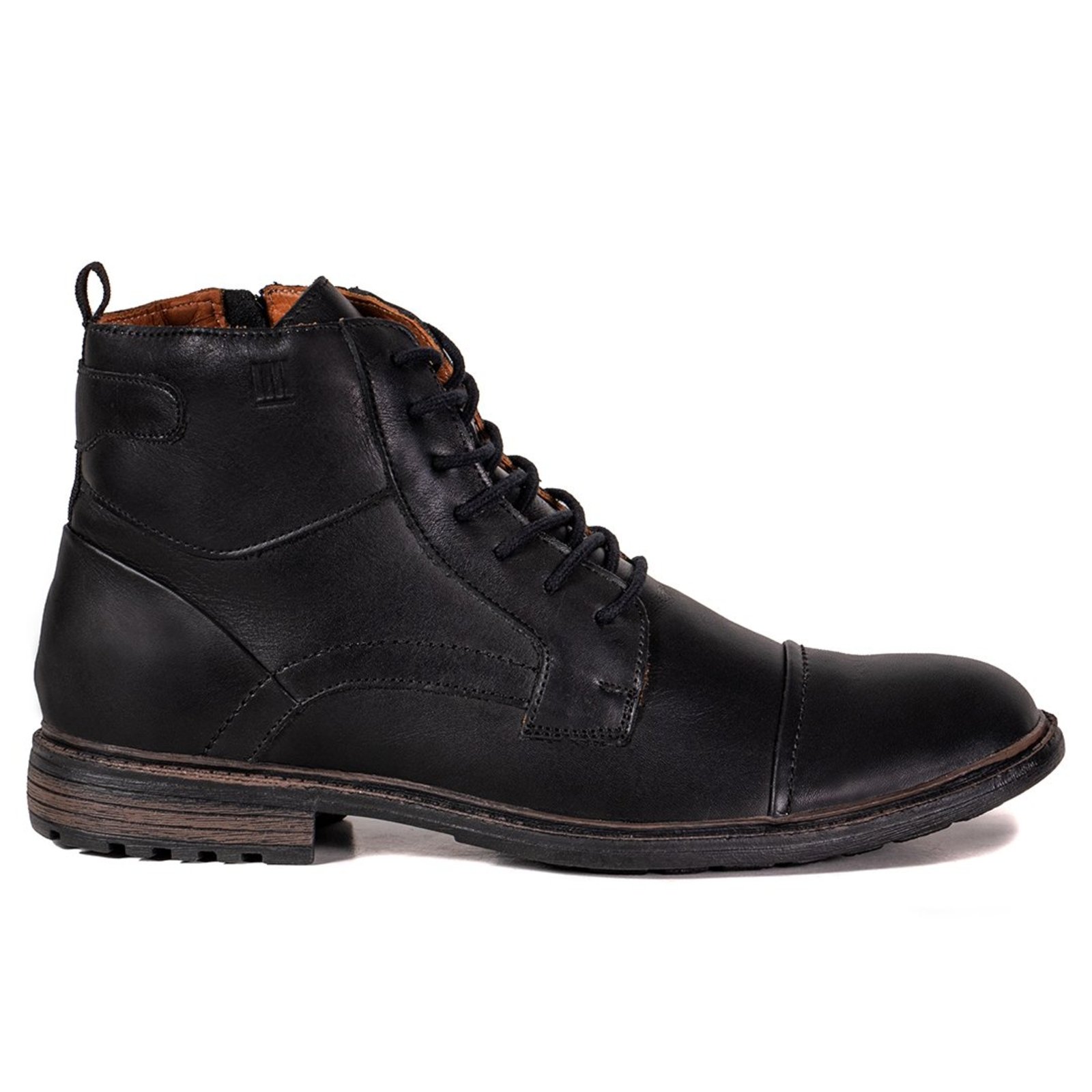 Bota Coturno Masculino Couro Legítimo Miuzzi Cano Médio Em Cadarço Cor Preta