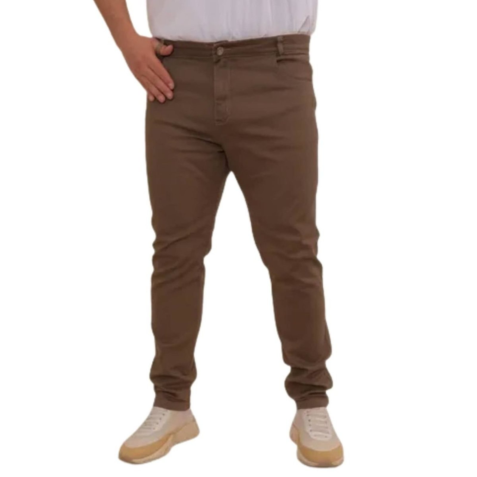 Calça Masculina Tradicional Plus Size Jeans Light Marrom