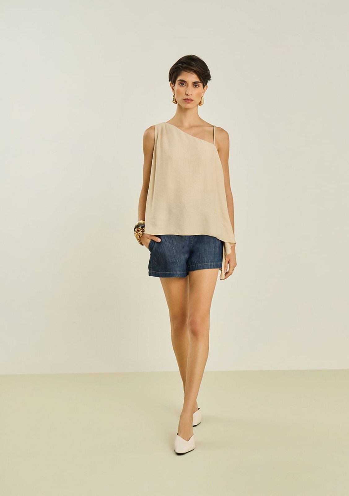 Shorts Maria Valentina Amplo Alta Azul