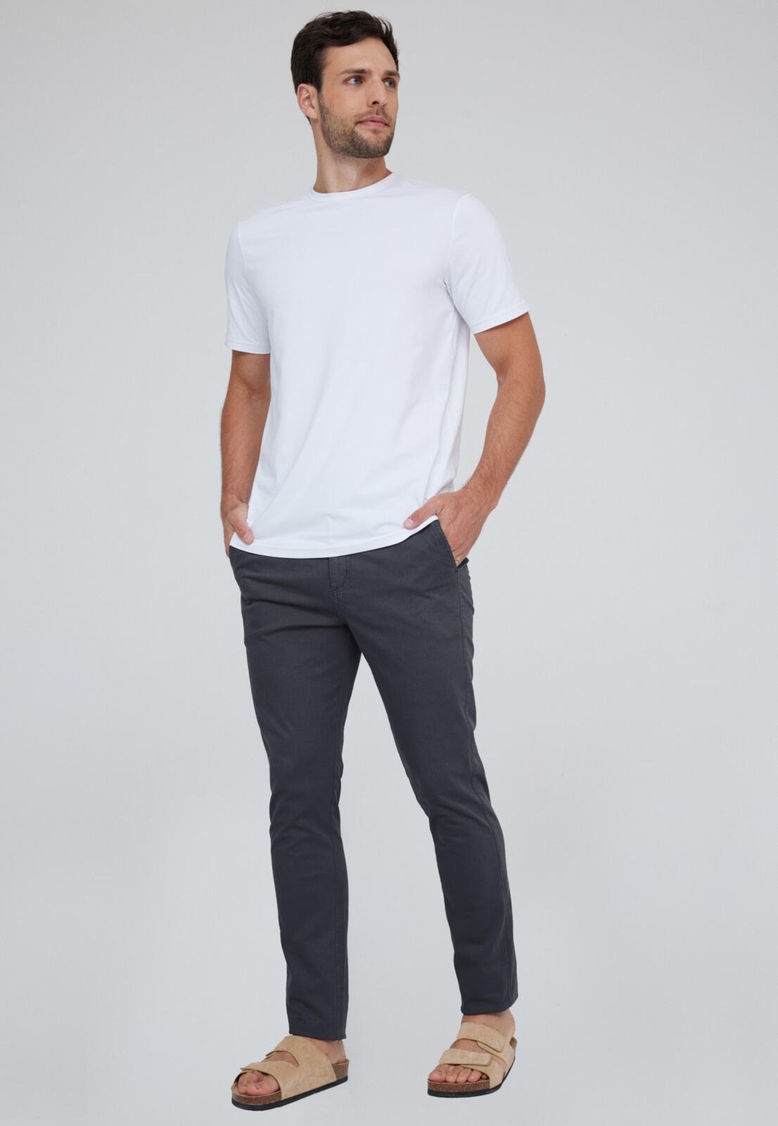 Calça Sarja Traymon Chino Slim Cimento