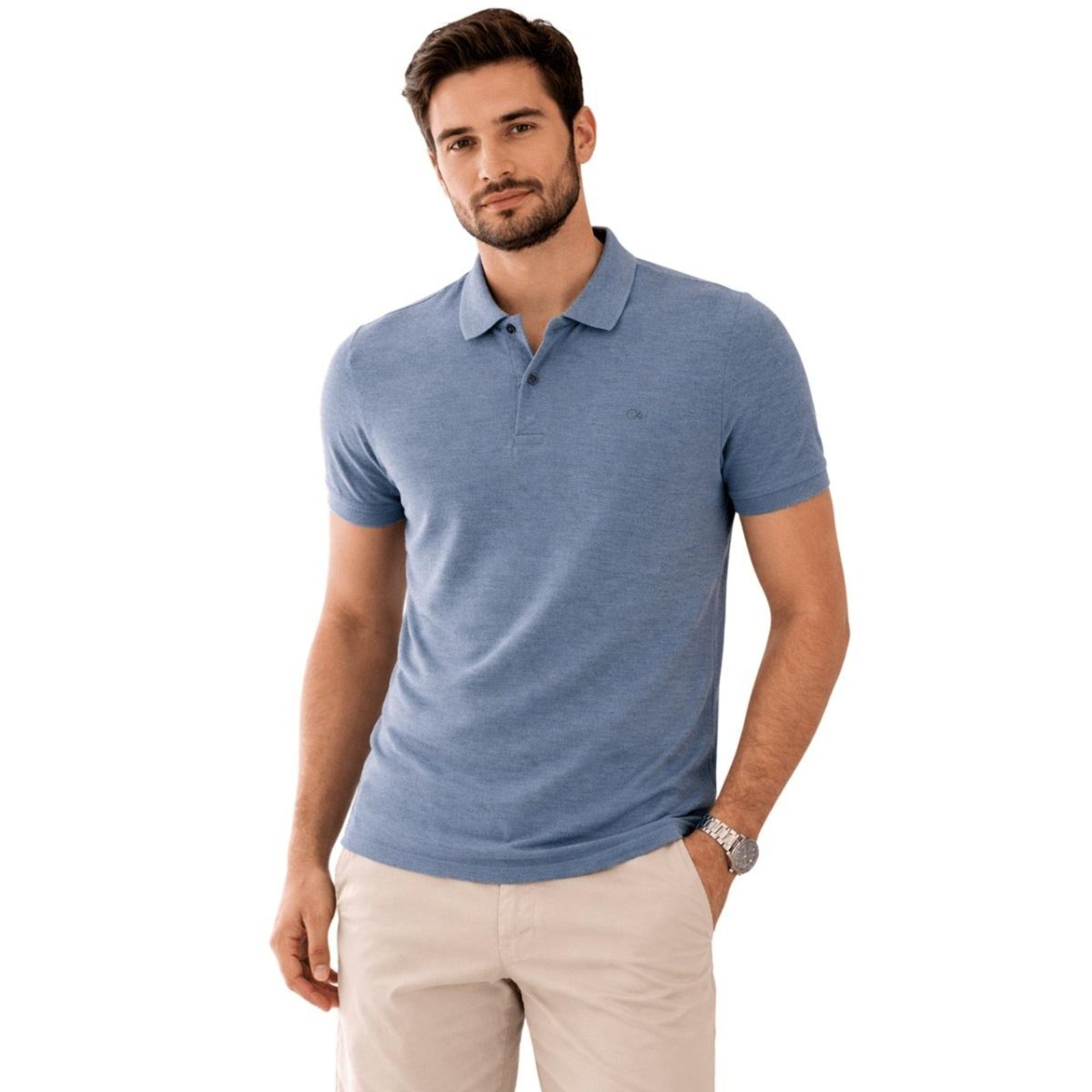 Camisa Polo Slim Manga Curta Masculina 007514019 Ogochi Azul