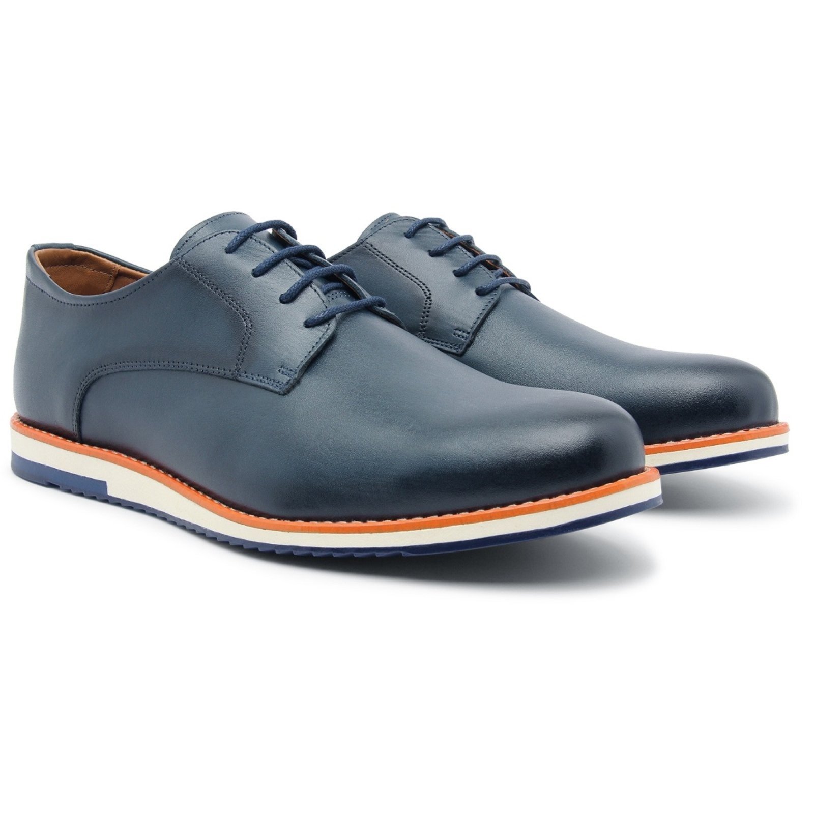Sapato Masculino Oxford Casual Social Couro Legitimo Cadarço Azul Marinho