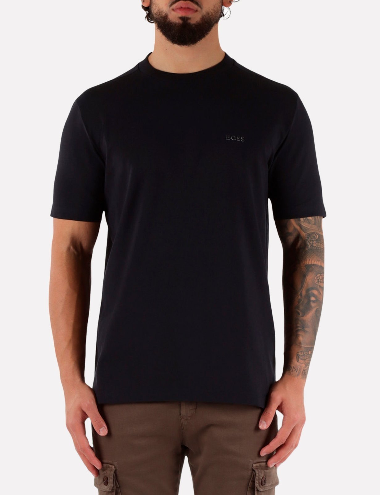 Camiseta Hugo Boss Masculina Regular Stretch Tee 404 Azul Escuro