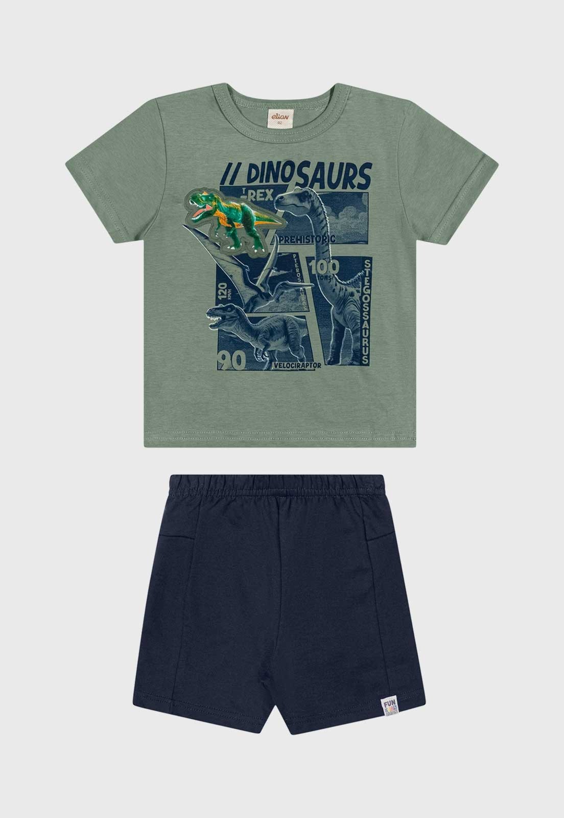 Infantil - Conjunto Curto Elian Blusa Estampa Dinossauro e Short