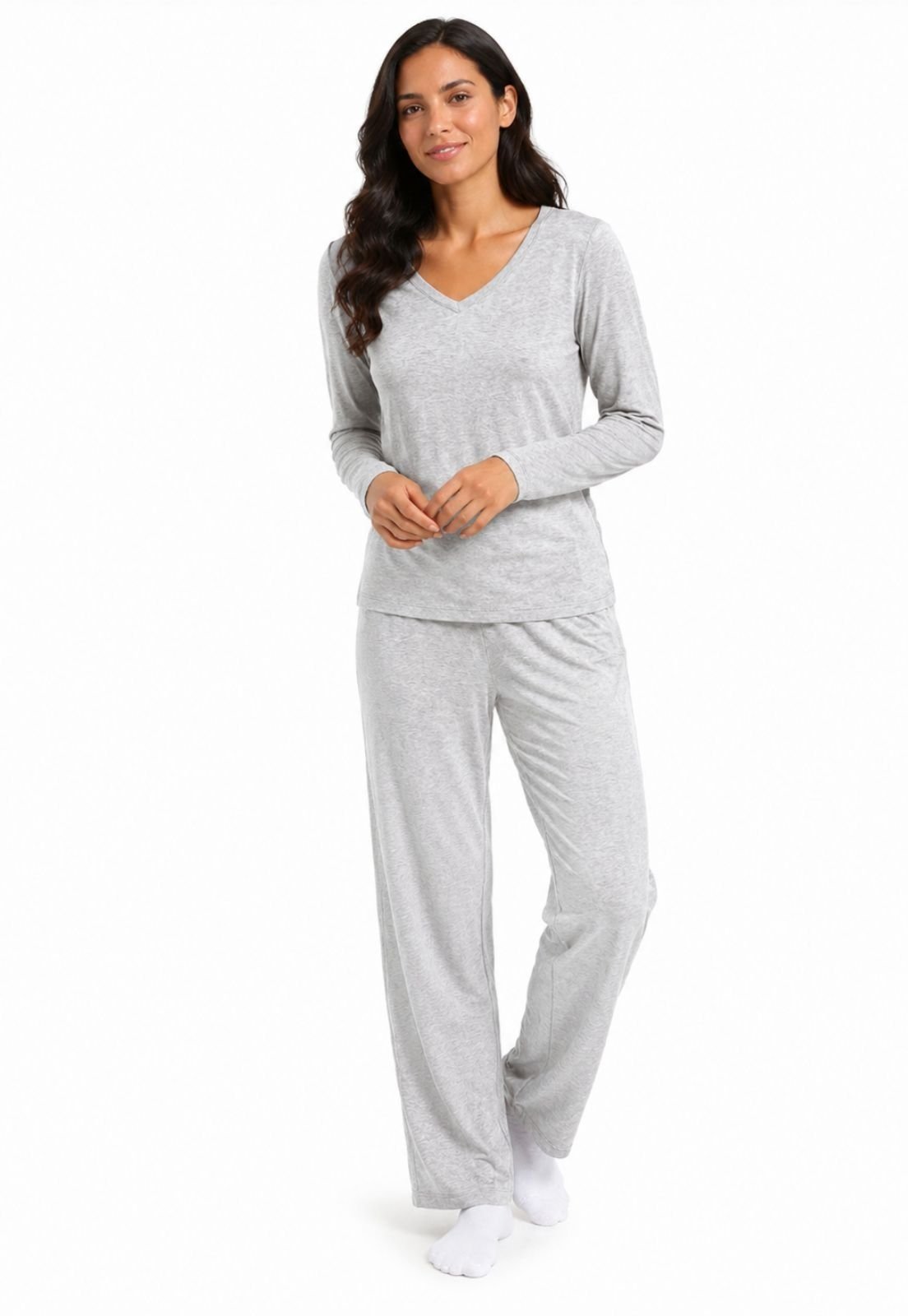 Pijama Feminino Manga Longa Maria Paes Mescla