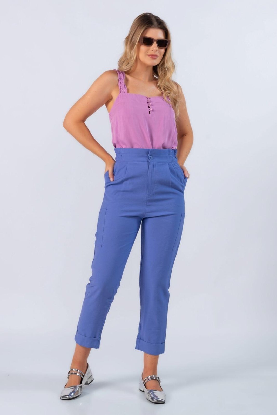 Calca jogger em viscose com bolsos Roxo