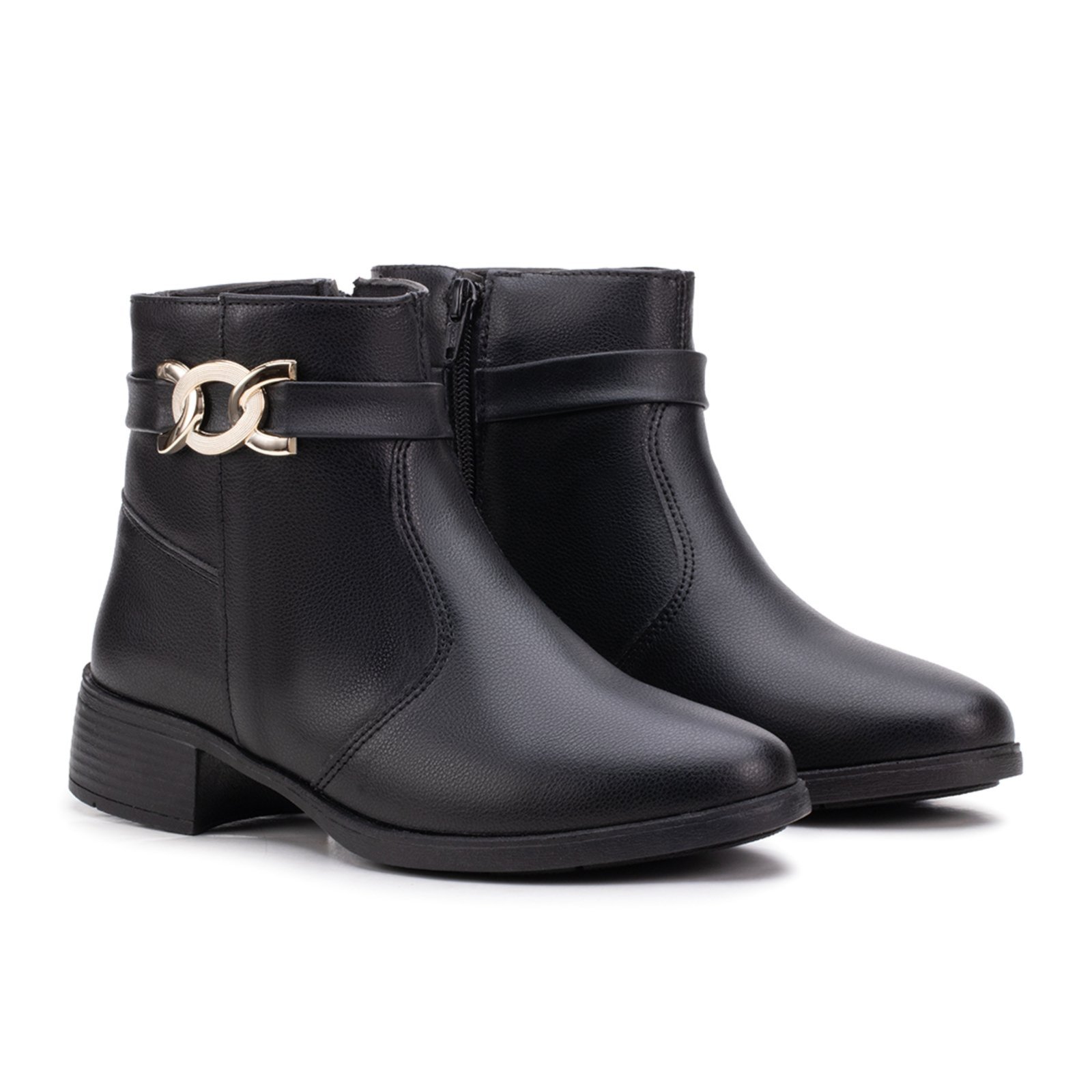 Bota Feminina Salto Confortável Cano Curto Preto Estilo Shoes