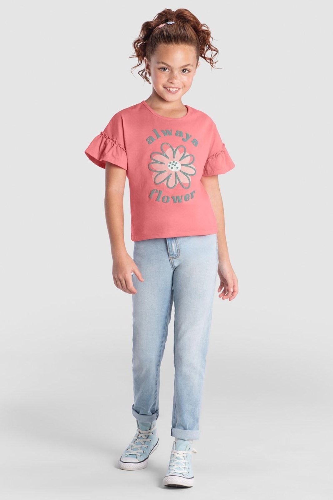 Vista 2 Infantil - Blusa menina de flor com glitter Brandili azul Brandili azul