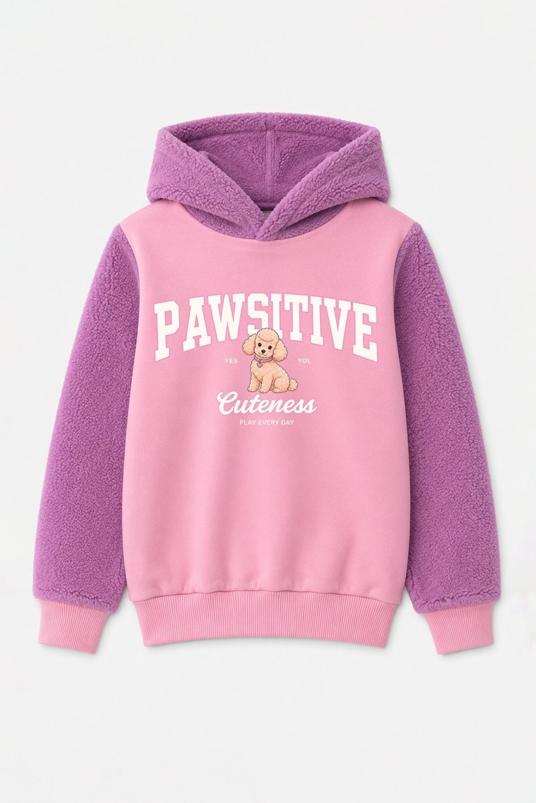 Infantil - Blusão Moletom Peluciado com Manga e Capuz Plush Pawsitive - Lilas