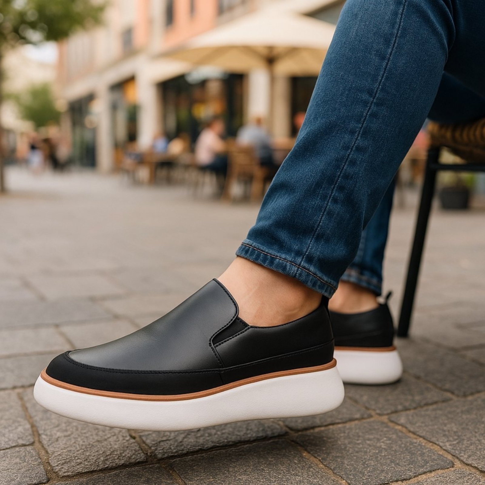 Sapato Casual Slip On Masculino Mr Light Conforto Couro Premium Preto