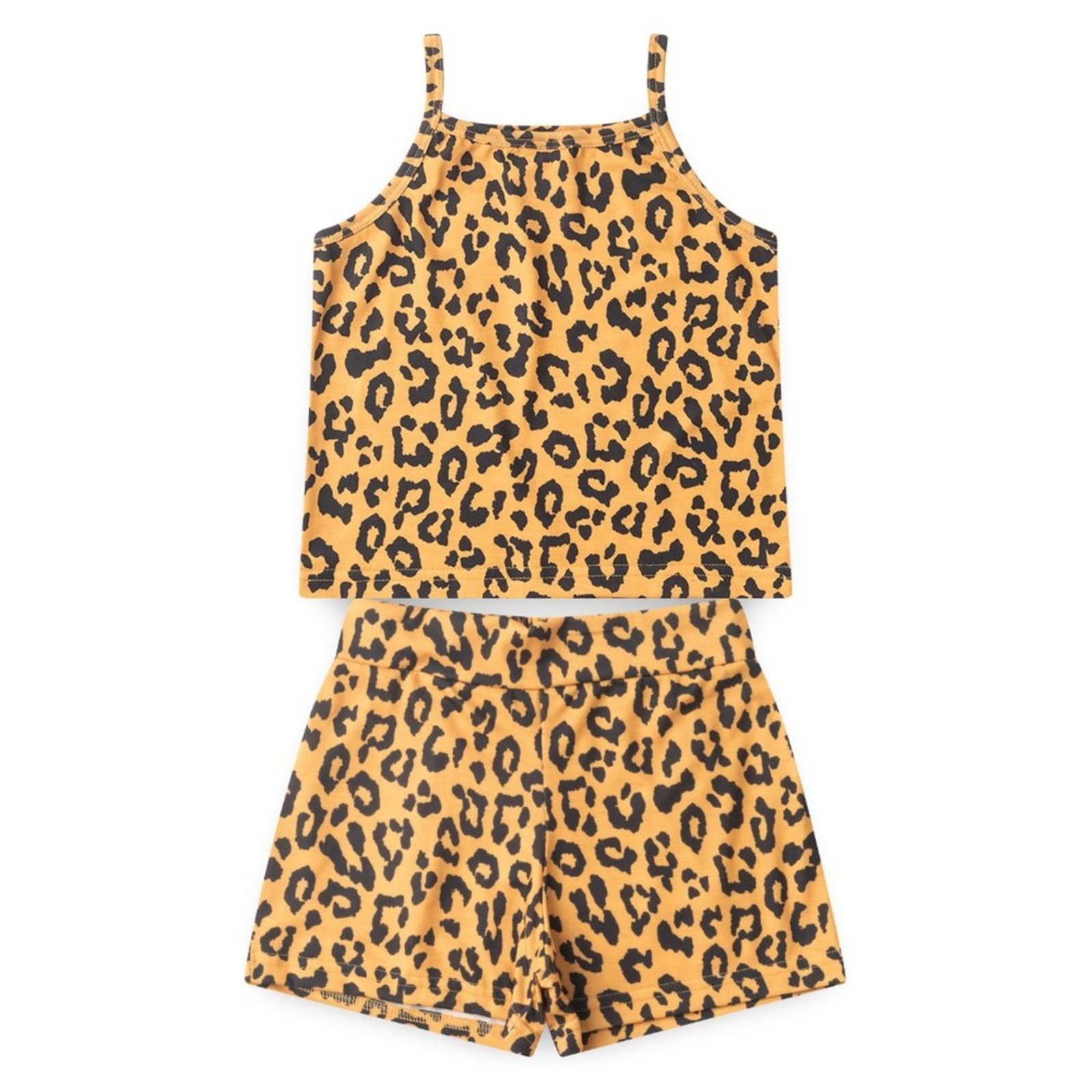 Infantil – Conjunto Verão Menina Amarelo Cropped Alcinha e Shorts Oncinha