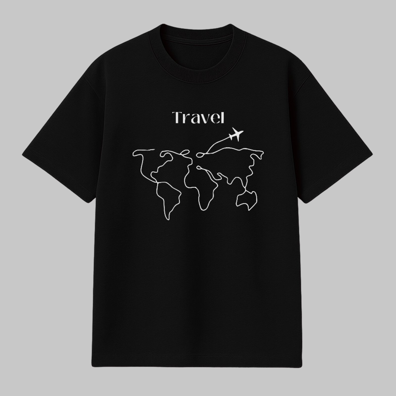 Camiseta Básica Travel Mapa Mundo Estilo Minimalista Viagem Preto