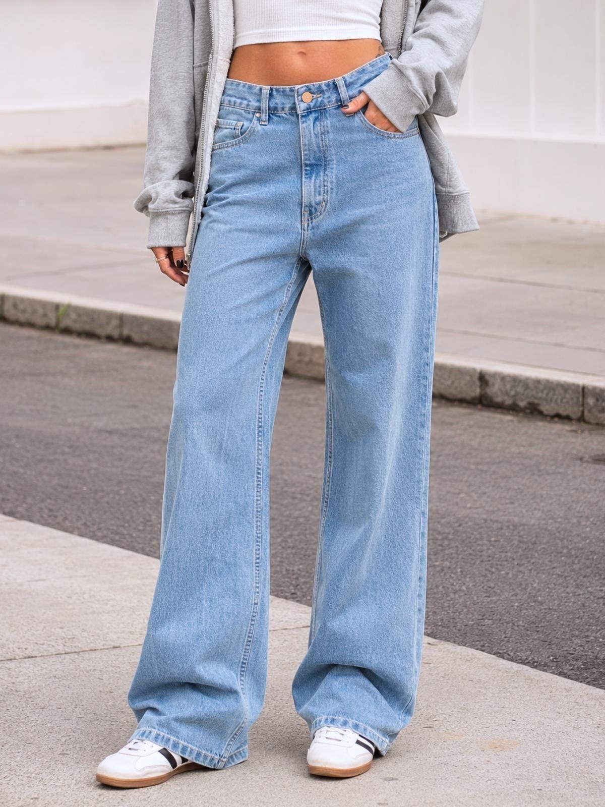 Calça Baggy Casual Street Feminina Azul Clara