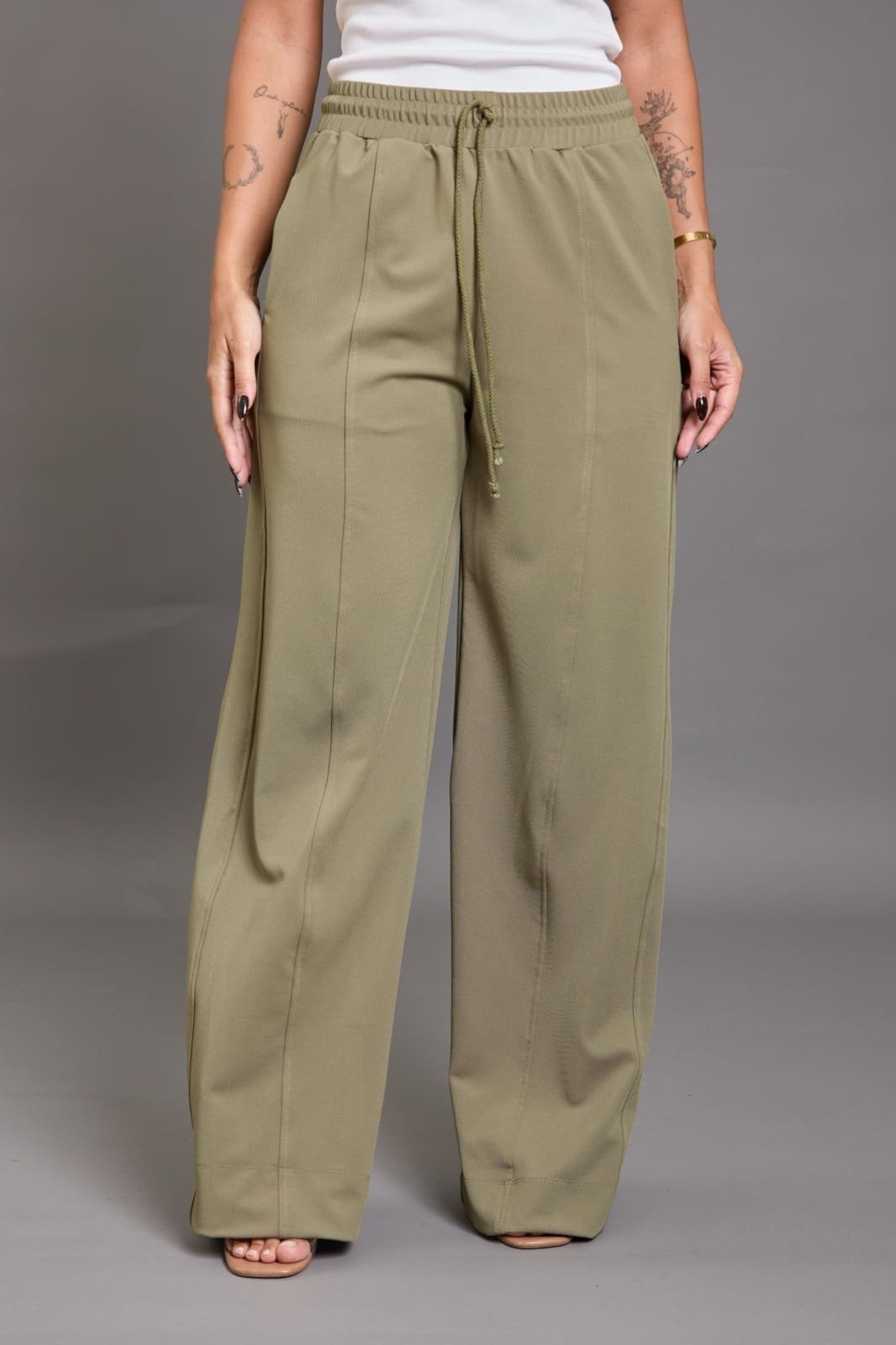 Calça Malha Poliéster Feminina Pantalona Lemier Collection Verde