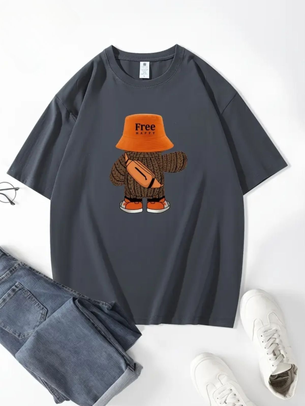 Camiseta Estampada Urso Safira Moda Algodão Cinza Chumbo