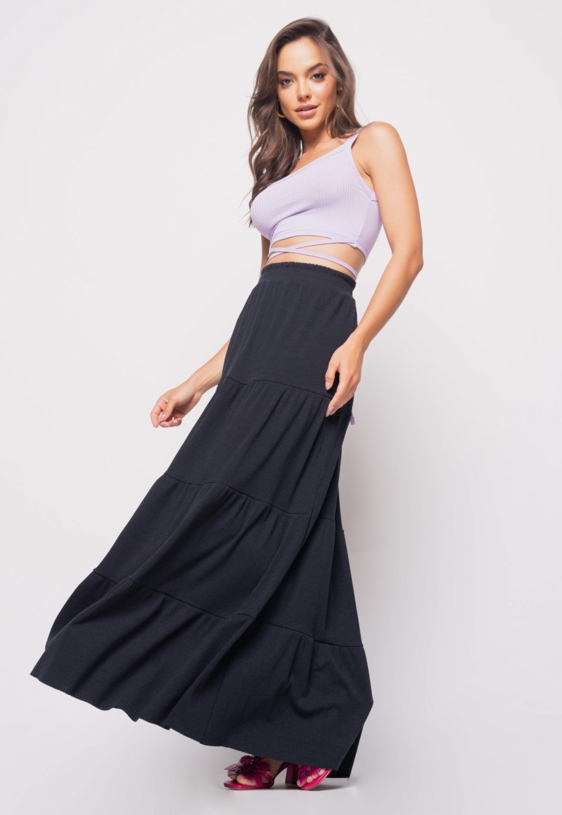 Vista 3 Cropped Salvatore Regata Com Tiras Malha Canelada Lilás Salvatore Fashion roxo Salvatore Fashion roxo