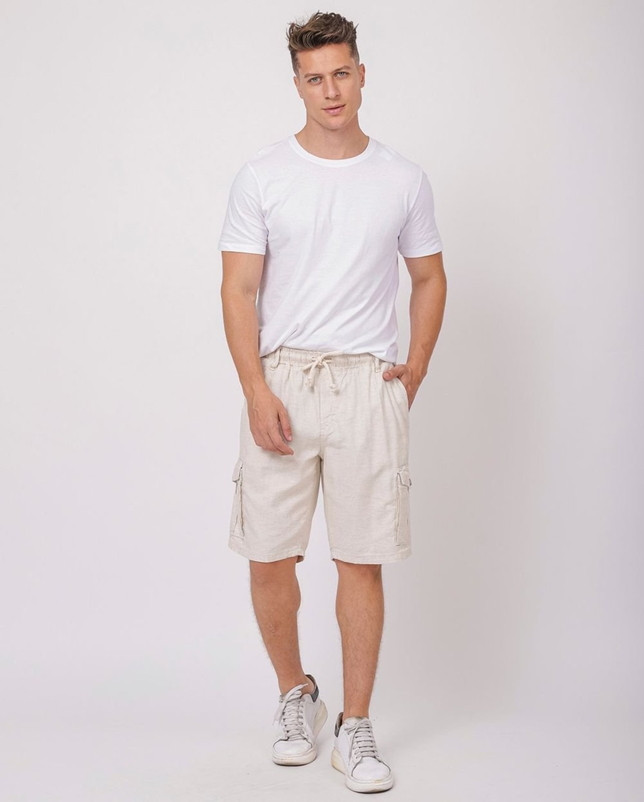 Bermuda Linho Cargo Masculina com Cordão 23769 Linho Consciência