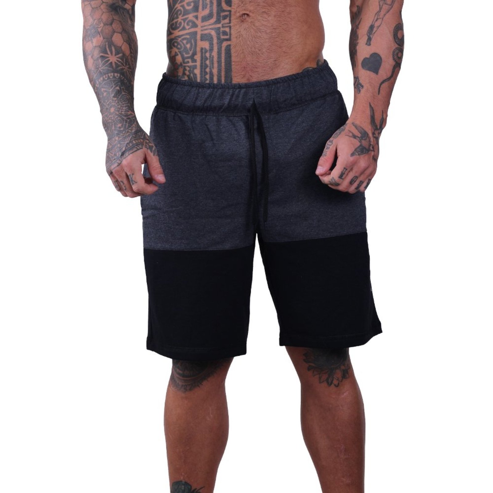 Bermuda Moletom Masculina Alto Conceito Limitada Bicolor Grafite e Preto