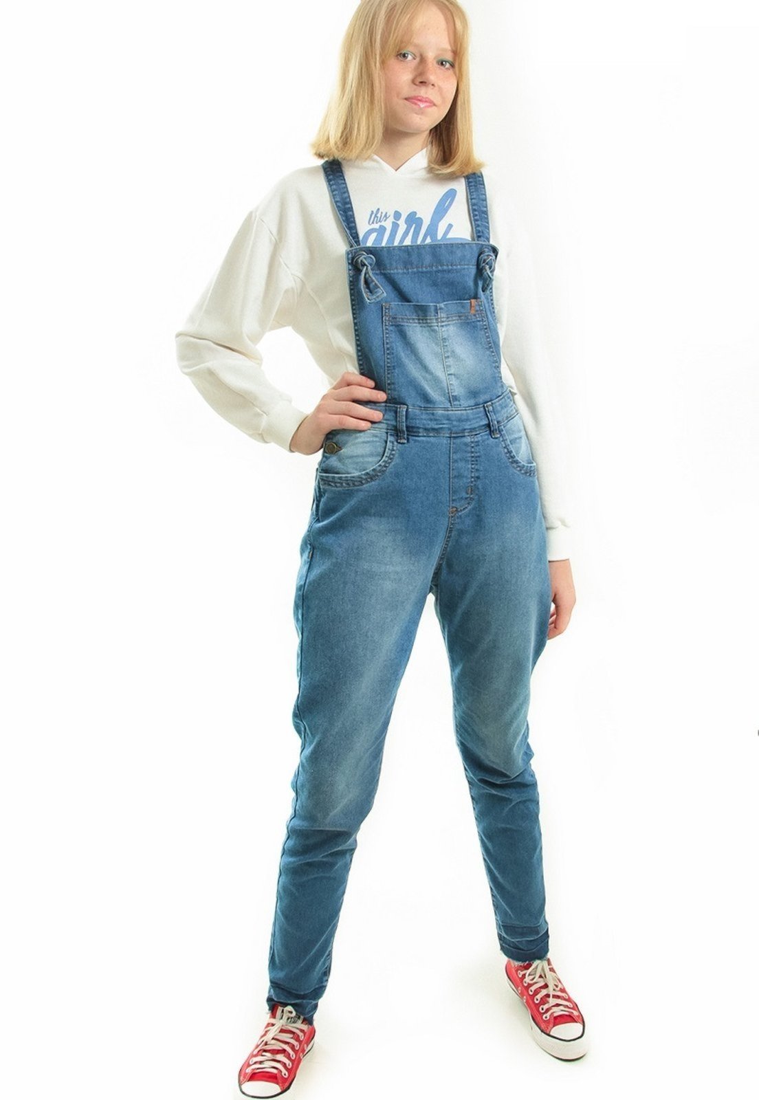 Infantil - Jardineira Feminina Jeans Mom