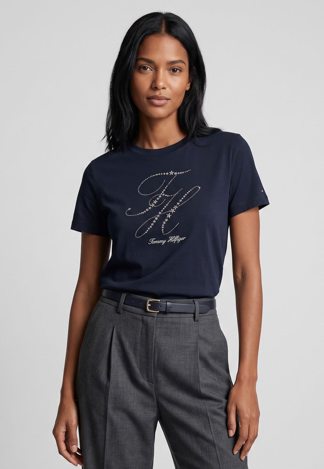 Camiseta Feminina Tommy Hilfiger Logo Azul Escuro