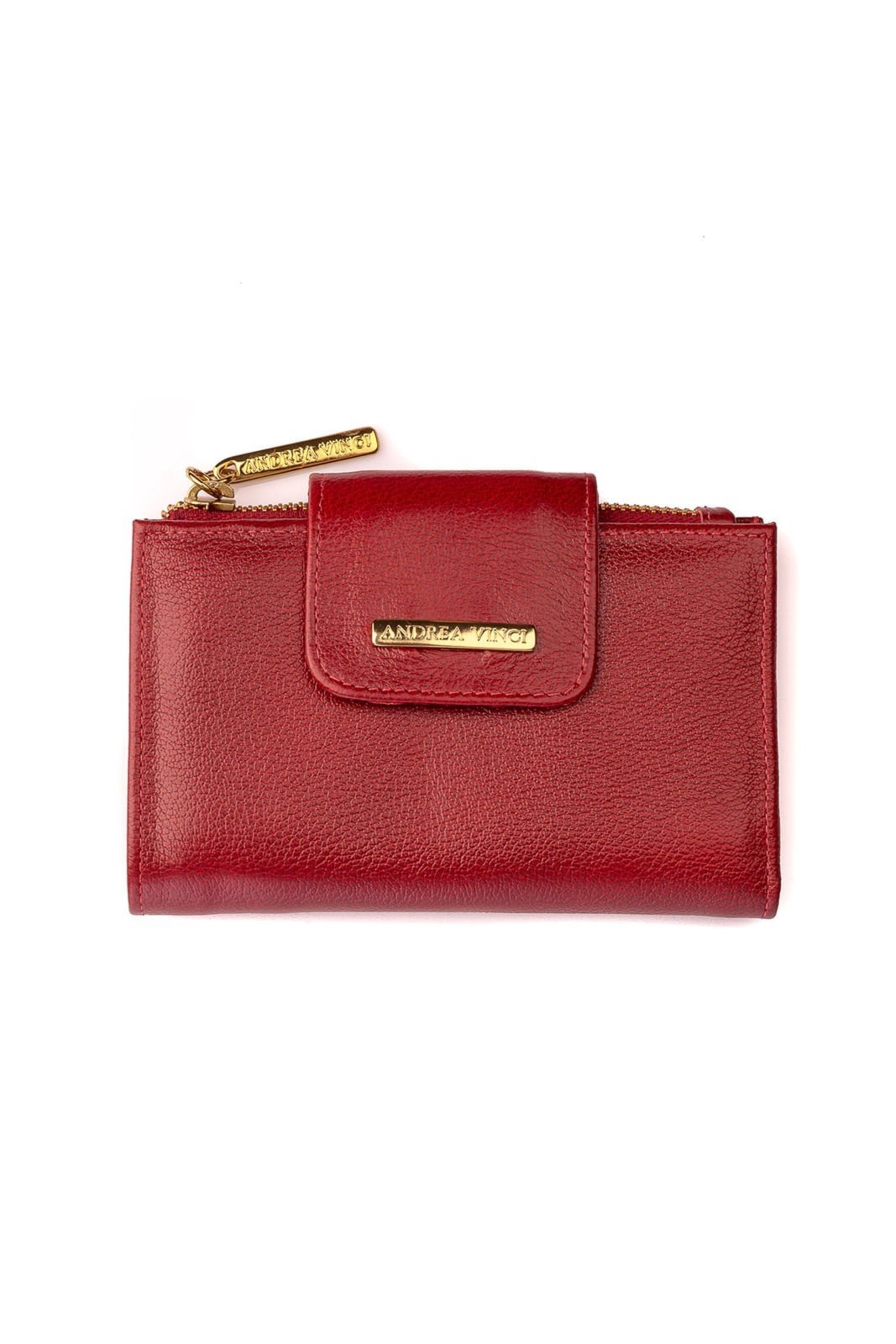 Carteira feminina de couro liso Lanna 10x15,5cm - Vermelho