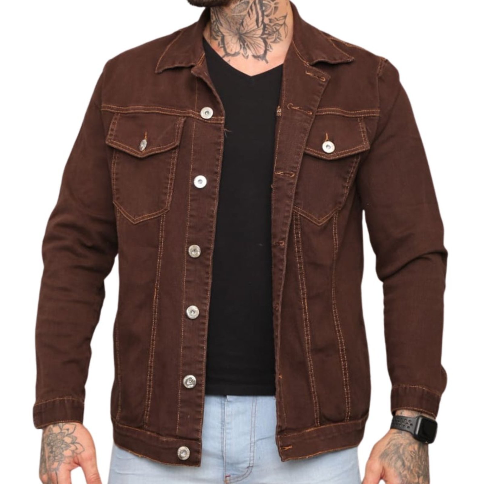 Jaqueta Masculina Marrom com Costura Clara Jeans Loka Richard
