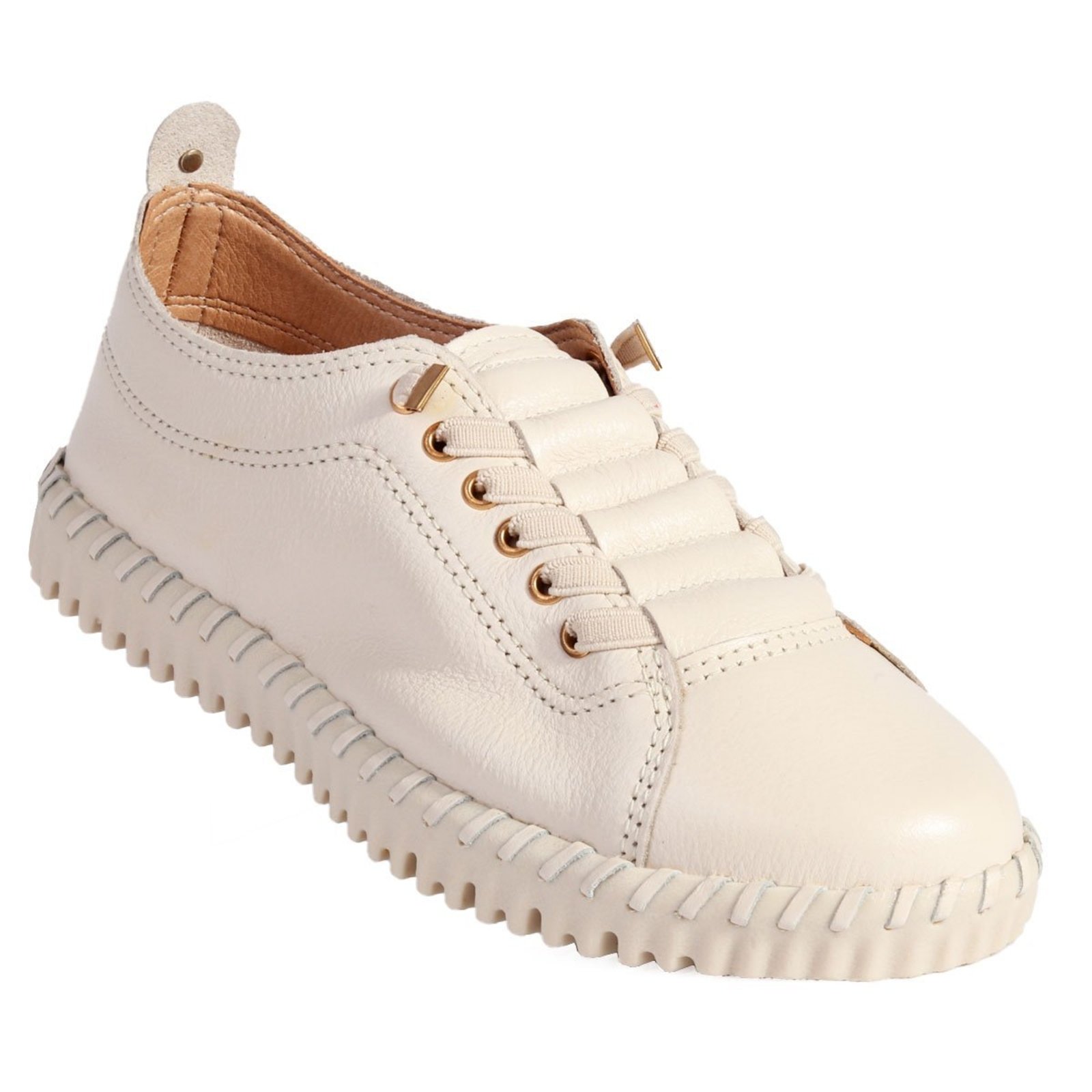 Tênis Feminino Bottero em Couro Off White com Cadarço em Elástico