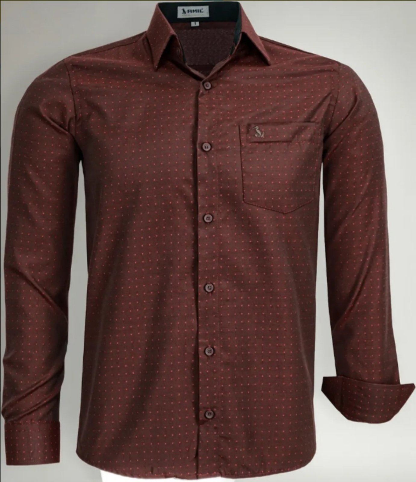 Camisa Social Amil Comfort Misto Maket Macia Fácil de Passar C/Bolso Manga Longa Bordô
