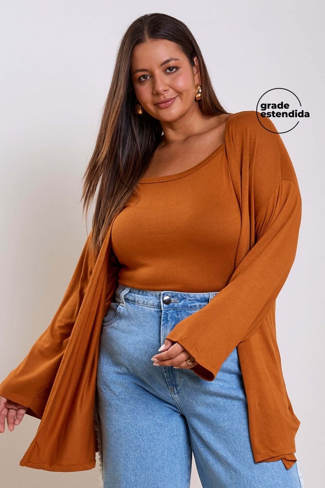 Conjunto Feminino Regata e Cardigan Leve Marialícia Marrom