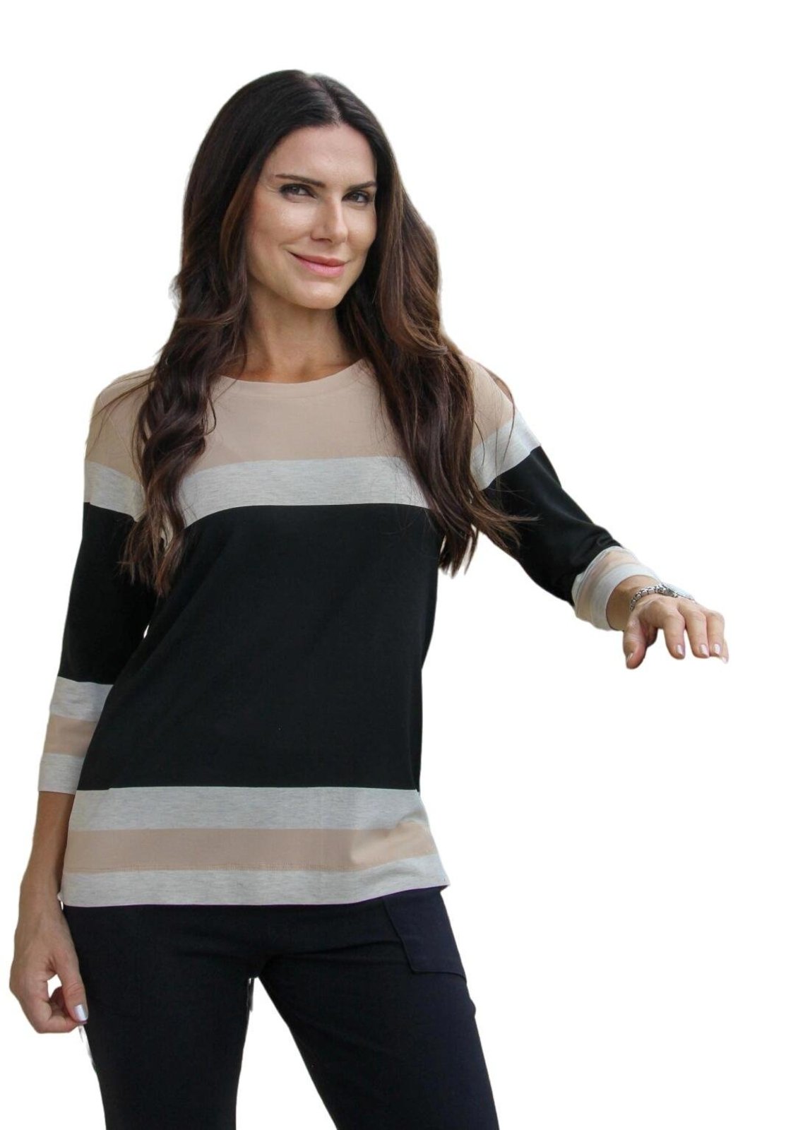 Blusa 3/4 Listrada | Pau a Pique Preto