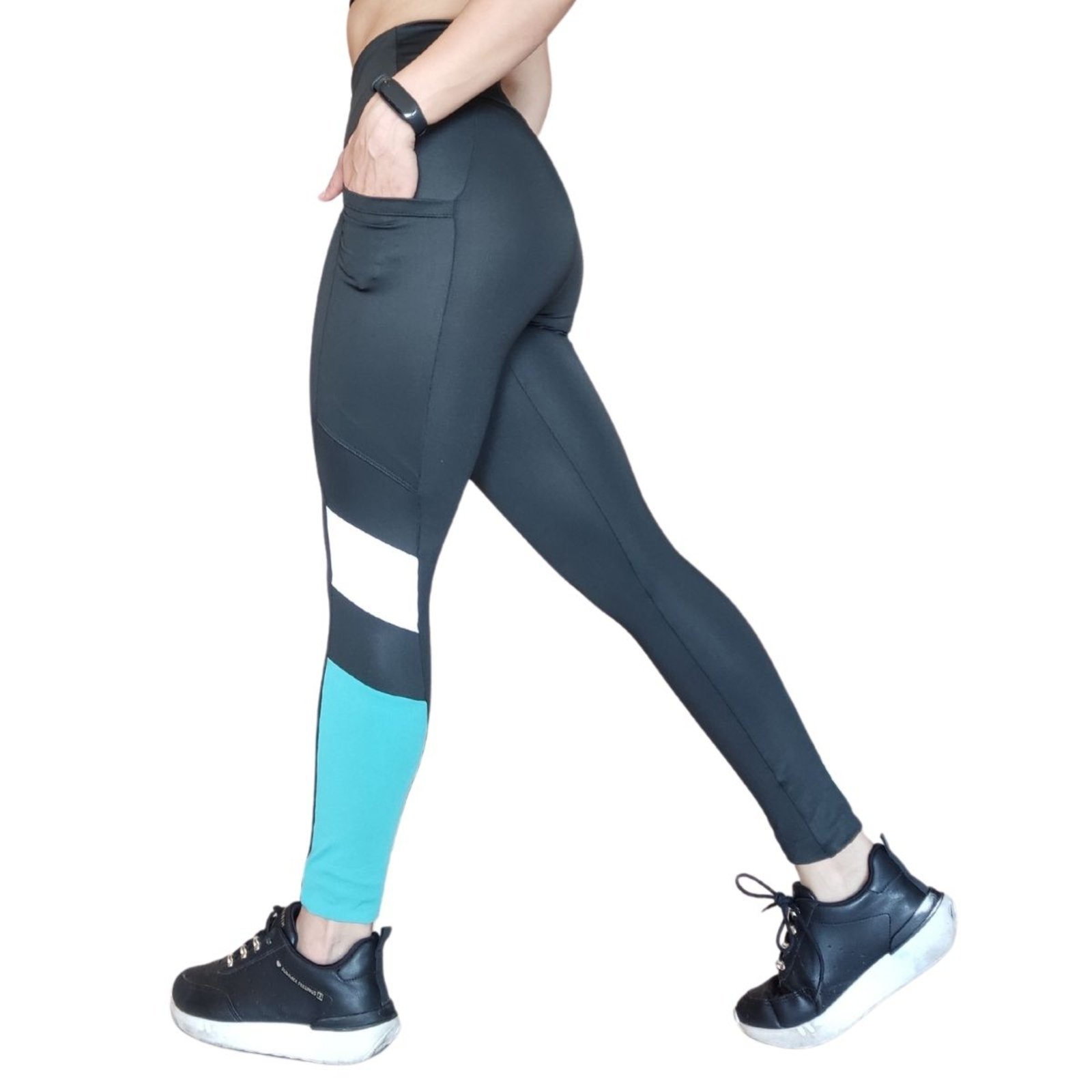 Vista 2 Calça Legging Heide Ribeiro Three Colors Pocket e Verde Piscina cinza/verde verde cinza/verde verde