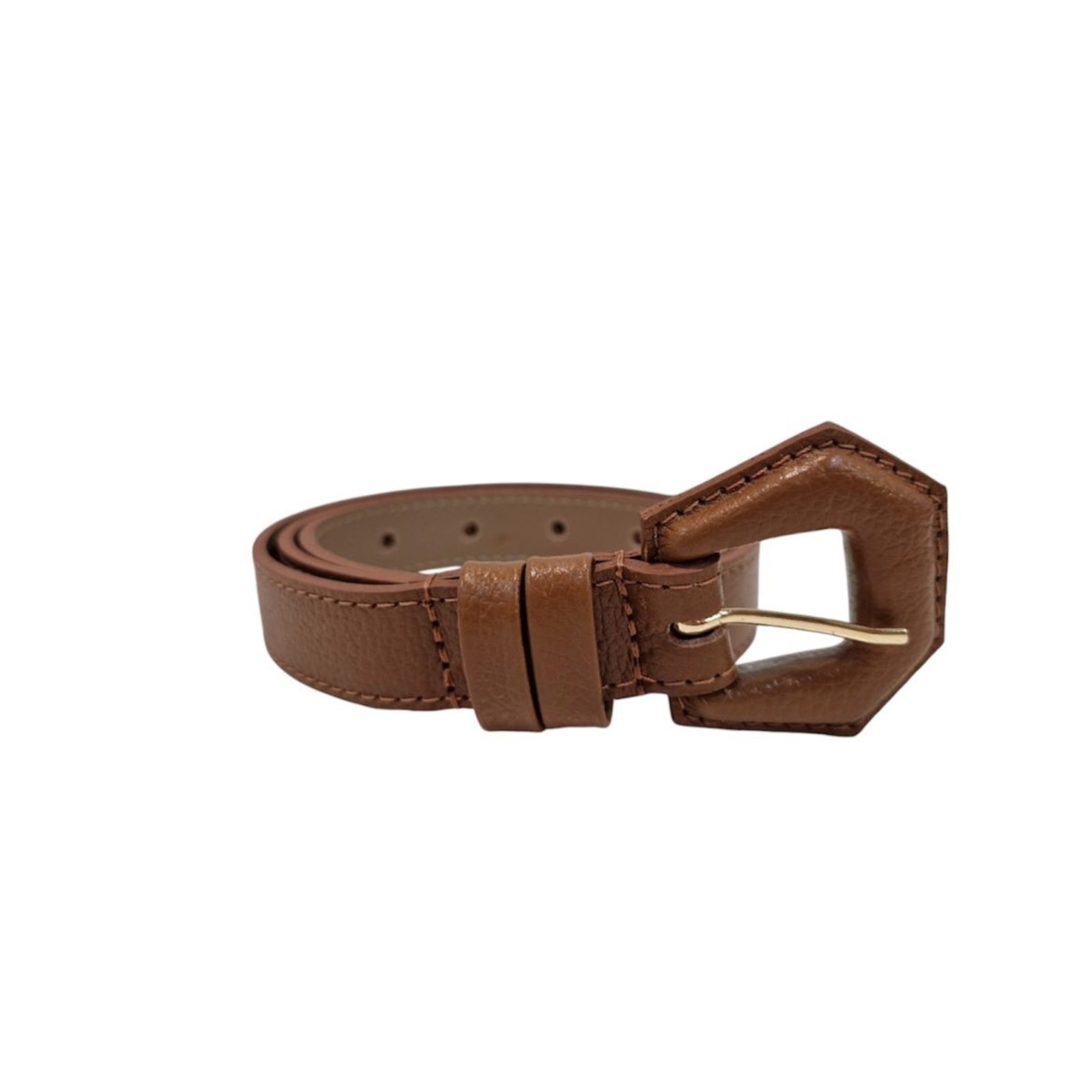 Cinto Fino Feminino em Couro Fivela Encapada Caramelo 025
