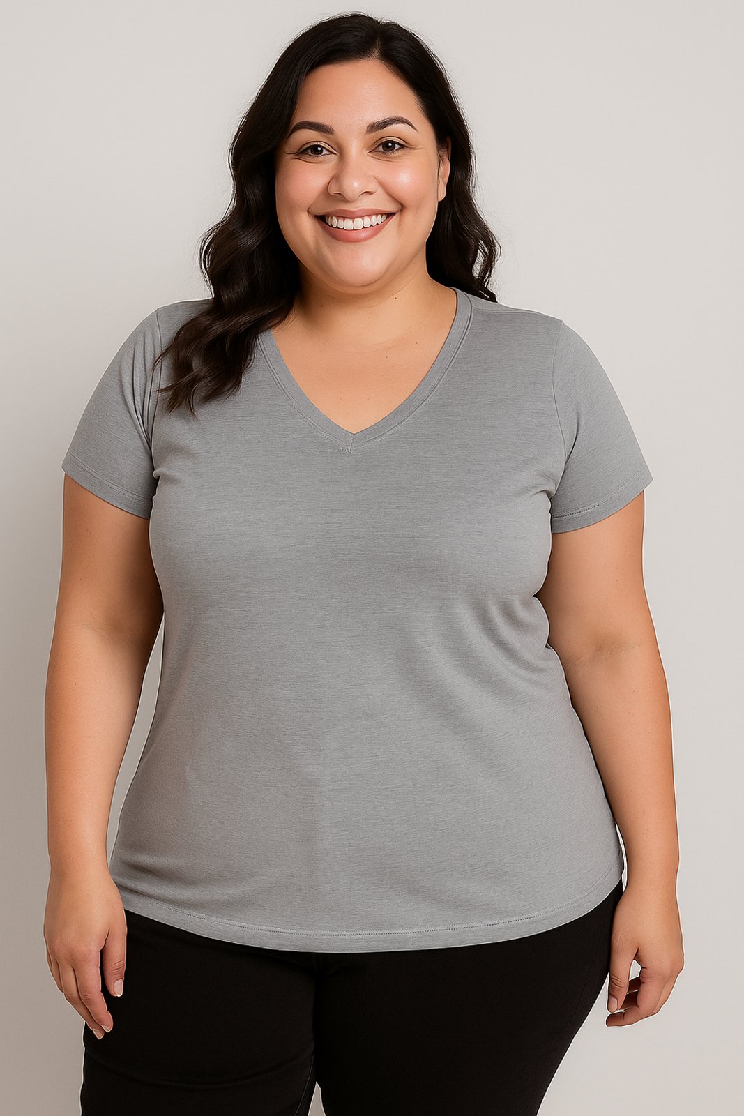 Camisa Baby Look D Bell Outlet Fashion Plus Size Cinza