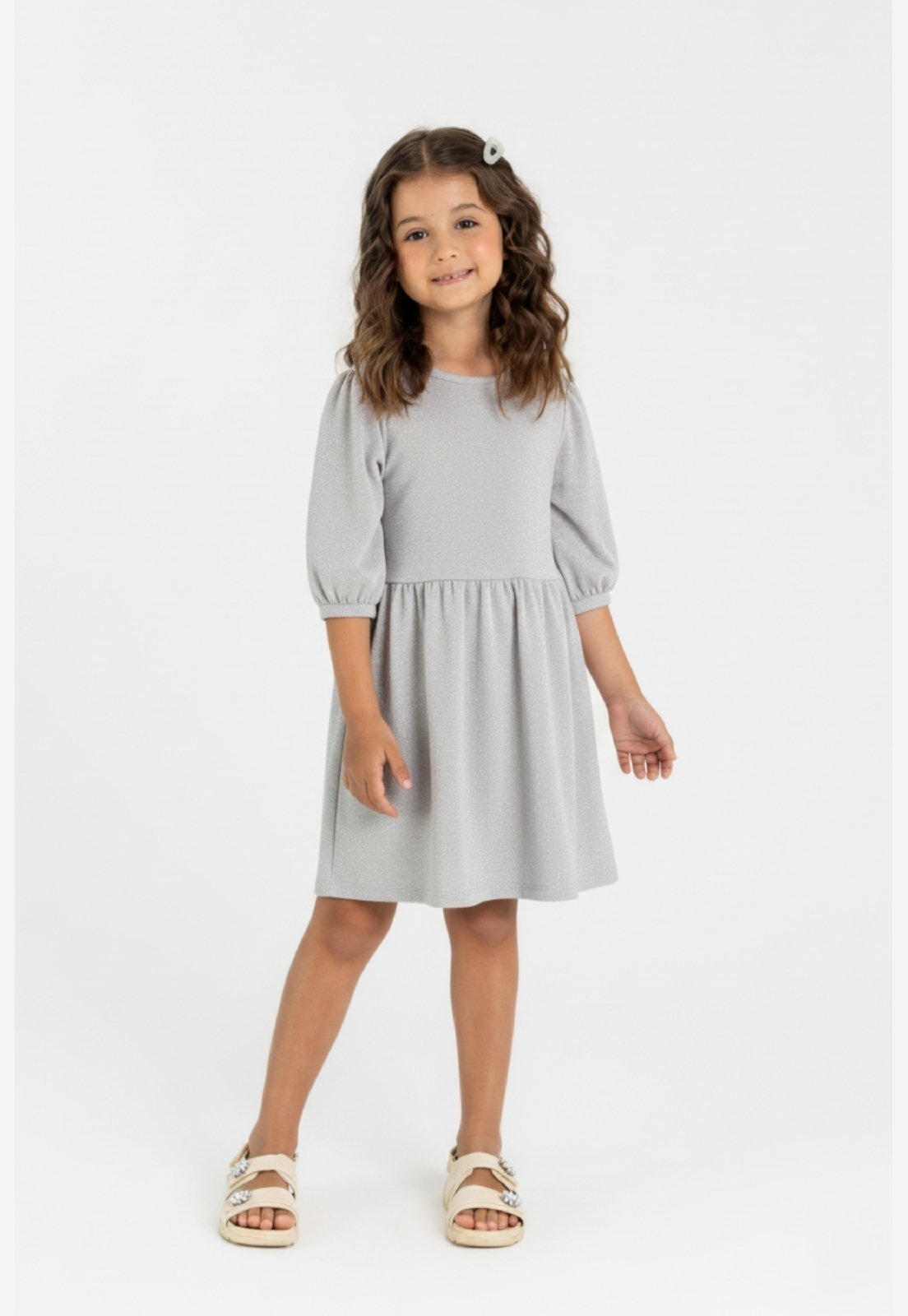 Infantil – Vestido em Moletom com Glitter Guloseima Cinza